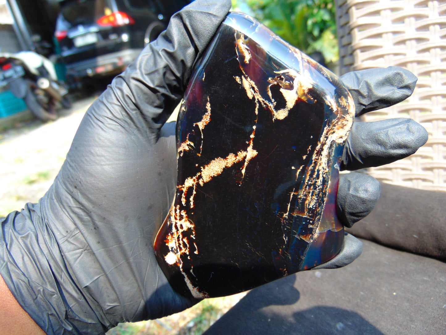 109 gram Slab polished Indonesian Sumatra Black Blue Amber for Healing 25Y111