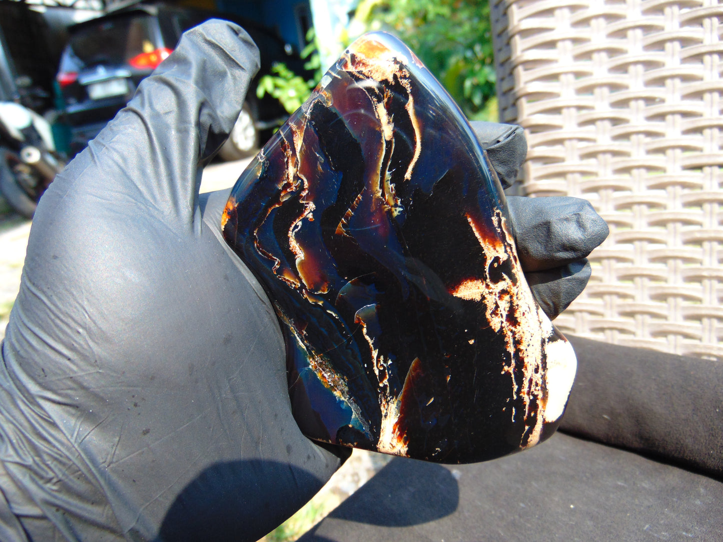 109 gram Slab polished Indonesian Sumatra Black Blue Amber for Healing 25Y111