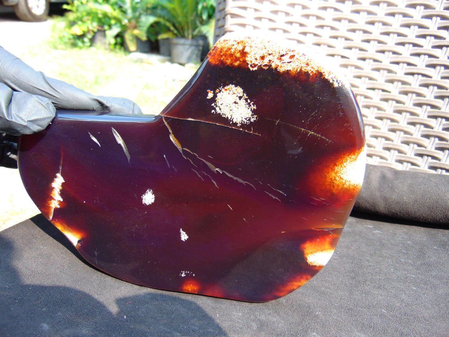 345 gram Slab polished Indonesian Sumatra Cherry Red Amber for Healing 25Y120