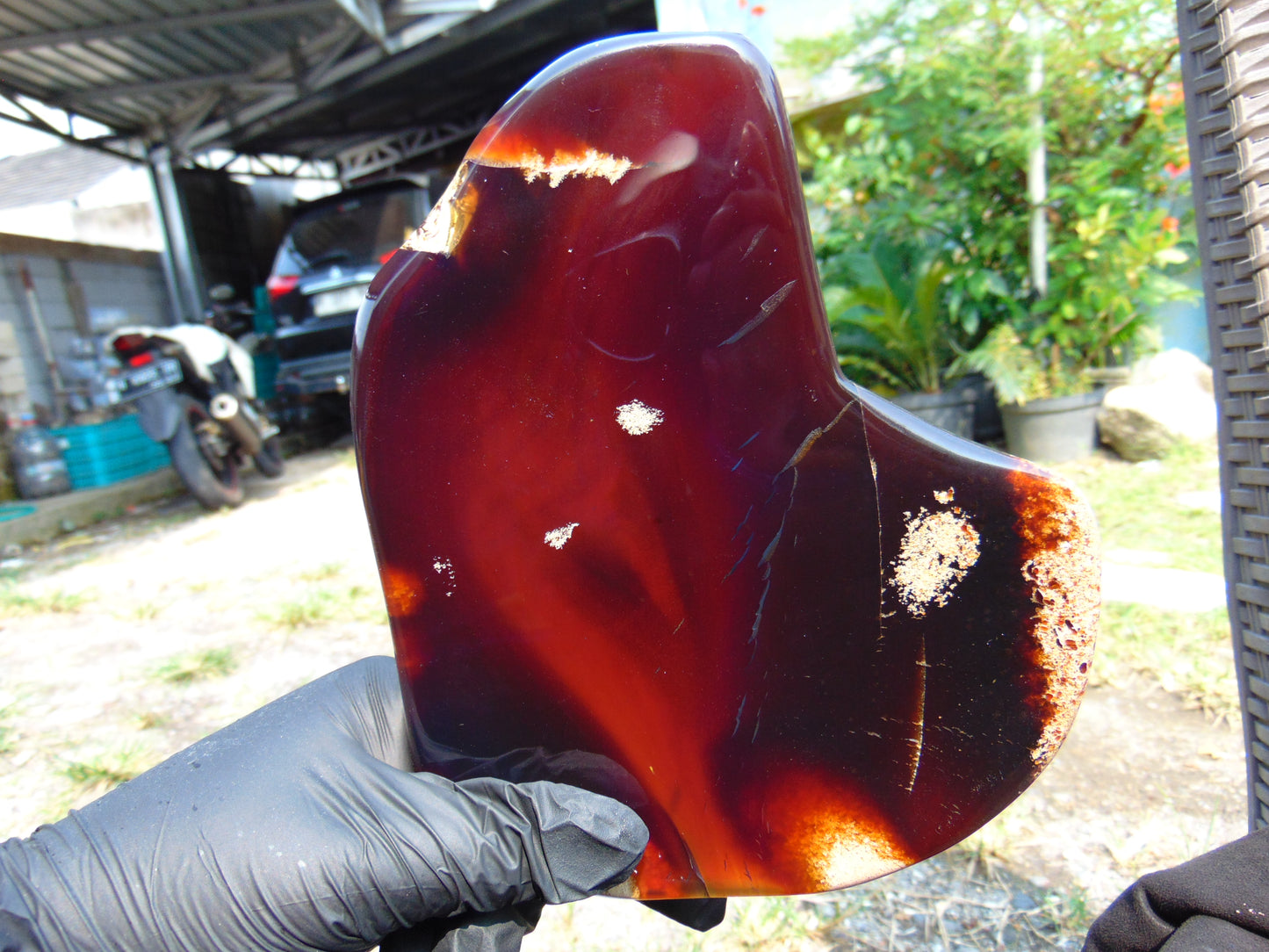 345 gram Slab polished Indonesian Sumatra Cherry Red Amber for Healing 25Y120