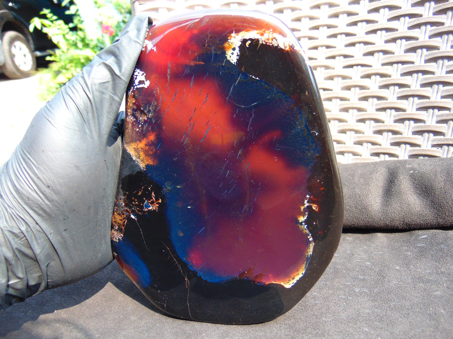 373 gram Slab Slim polished Indonesian Blue Amber for Healing 25N116