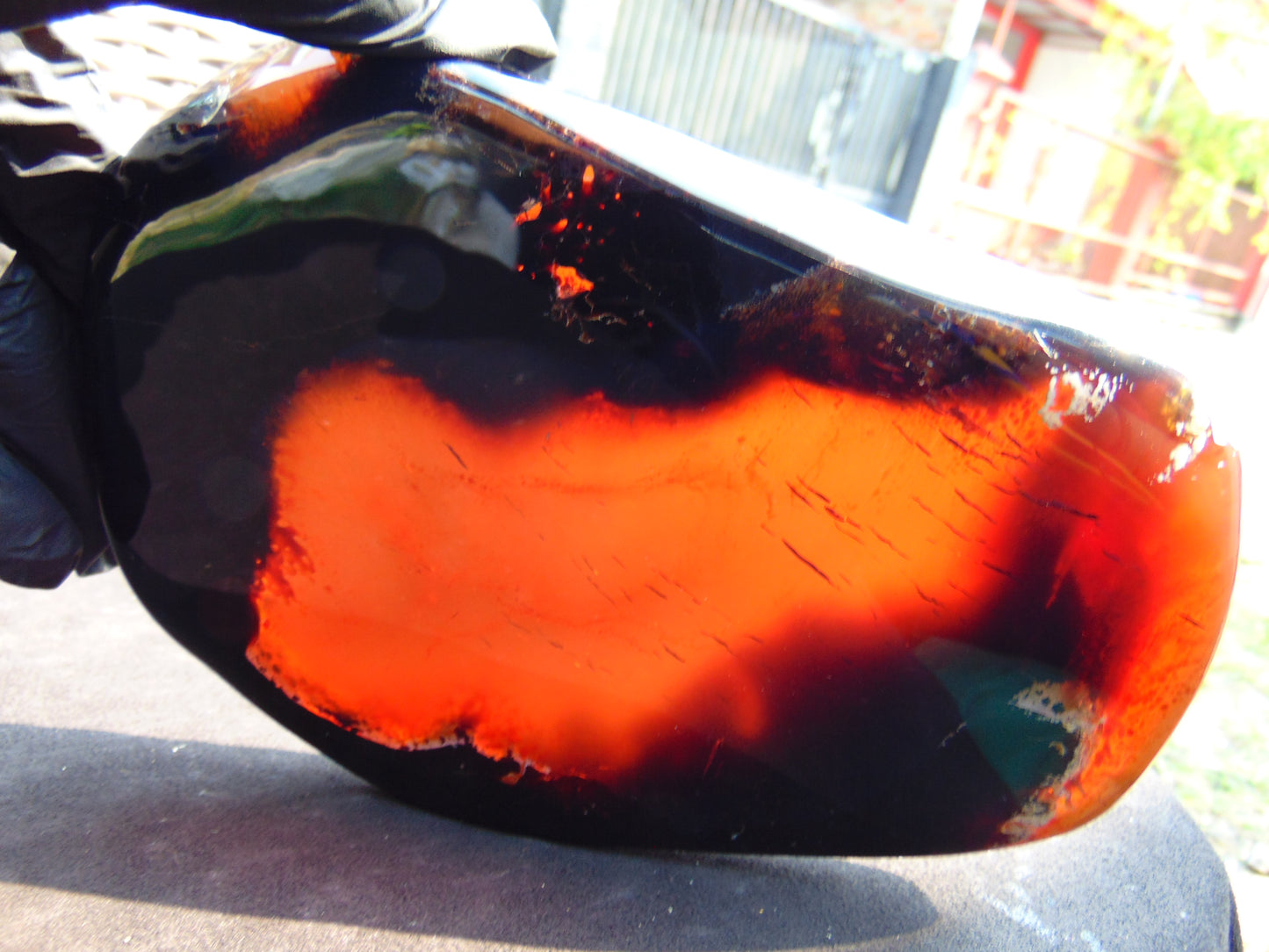 373 gram Slab Slim polished Indonesian Blue Amber for Healing 25N116