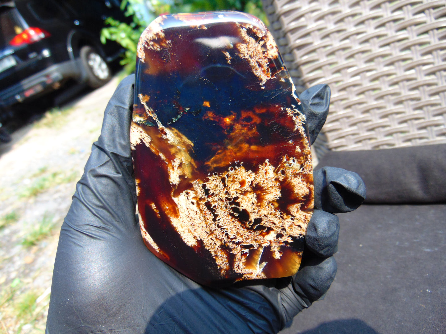 109 gram Slab Slim polished Indonesian White Red Amber for Healing 25A205