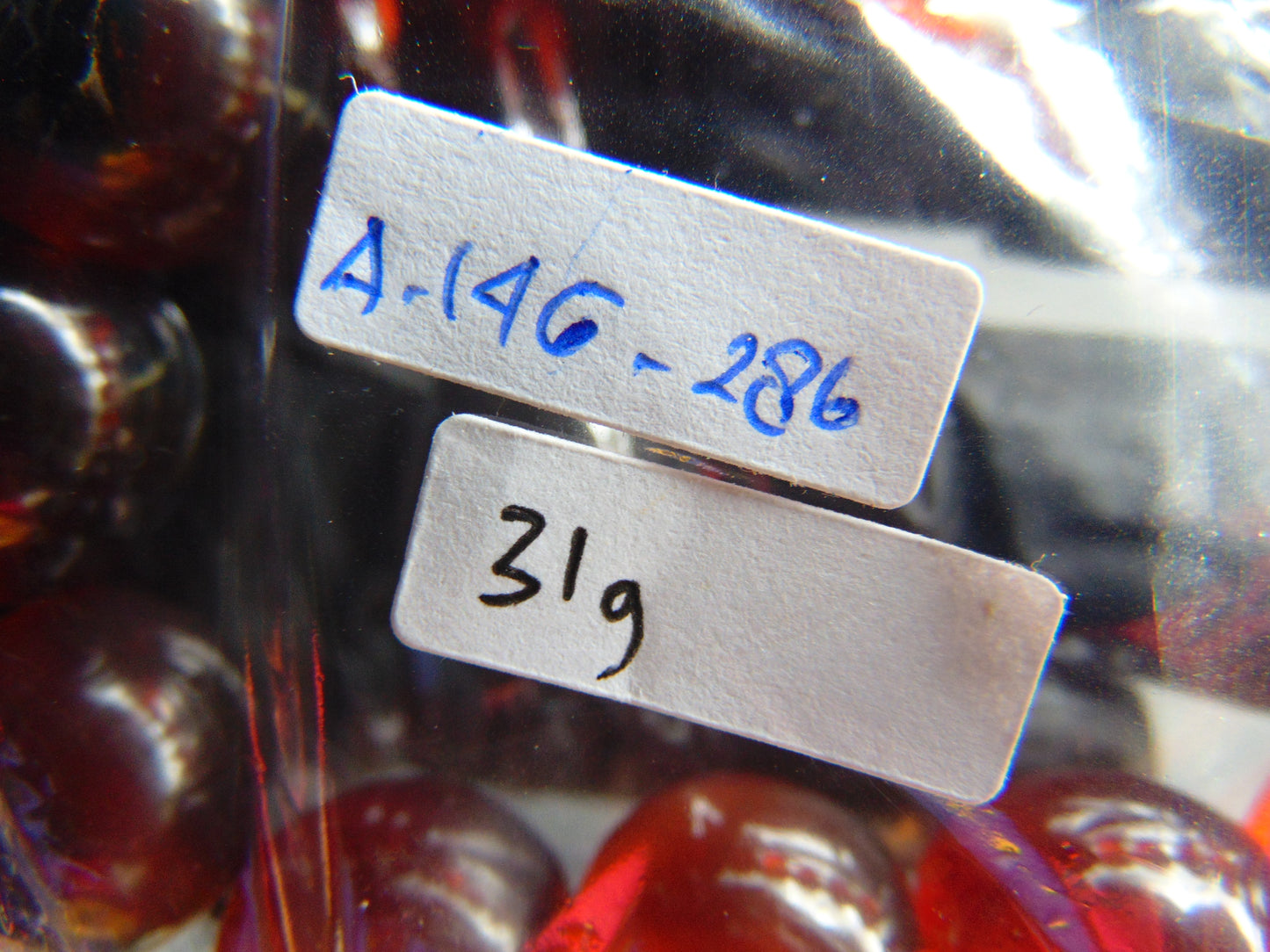 31 gram 14 Beads Mala Bracelet Indonesian Blue Red Amber for Healing A14G286