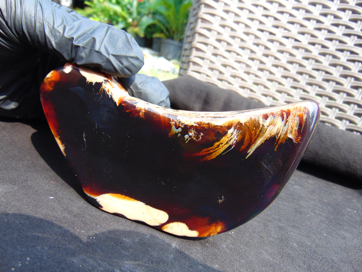 139 gram Slab Slim polished Indonesian Dark Purple Amber for Healing 25A201