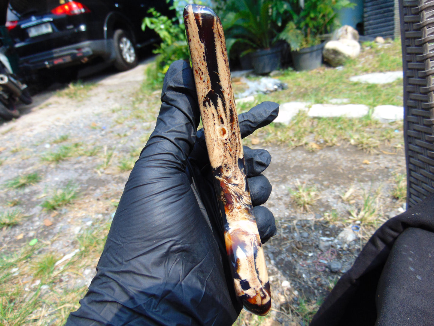 139 gram Slab Slim polished Indonesian Dark Purple Amber for Healing 25A201