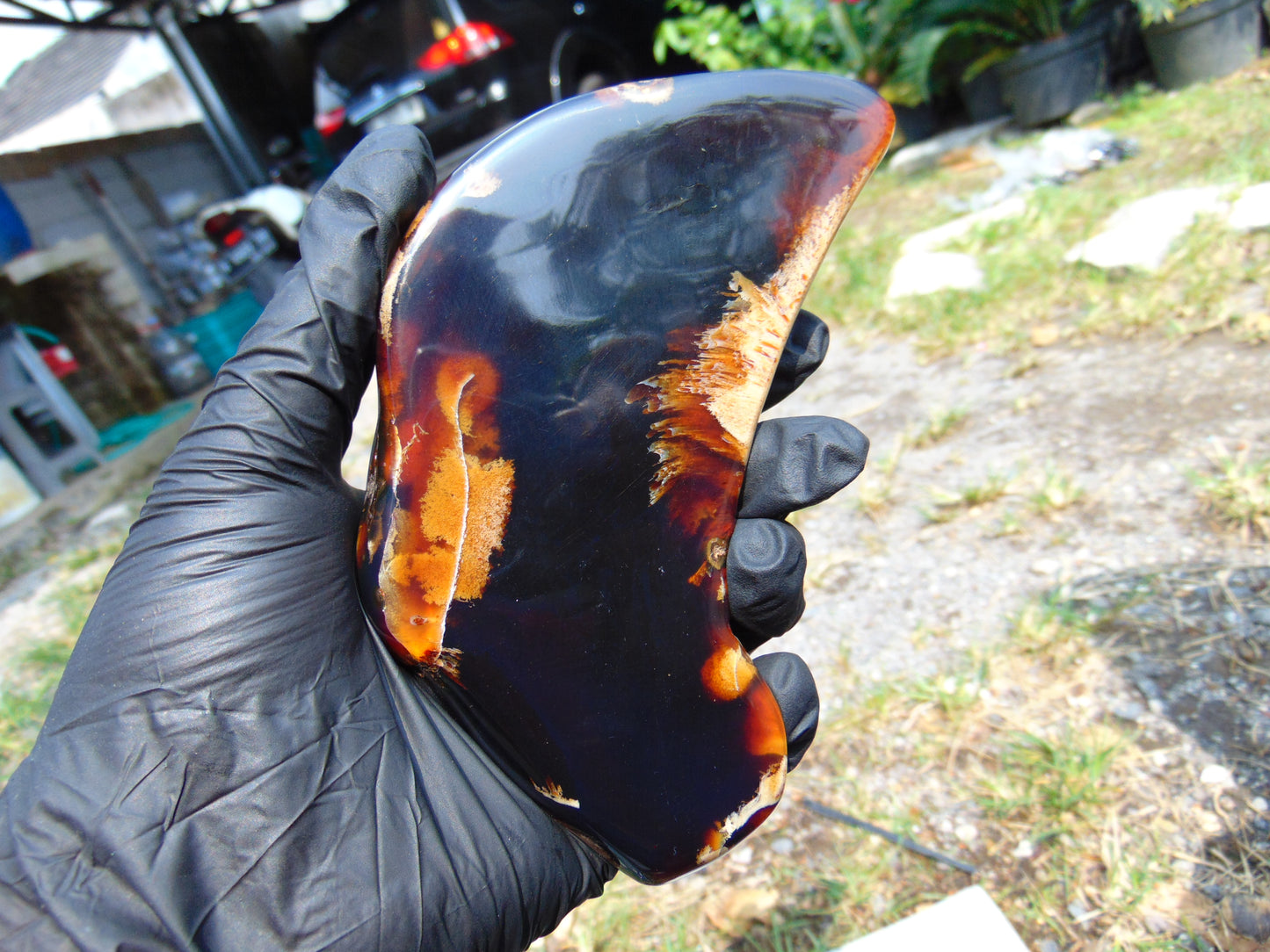 139 gram Slab Slim polished Indonesian Dark Purple Amber for Healing 25A201