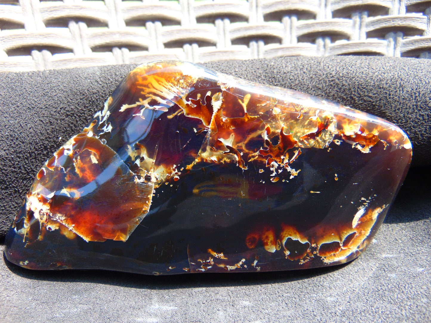 107 gram Slab polished Indonesian Sumatra Mushroom Inclusion Purple Amber for Healing 25Y128
