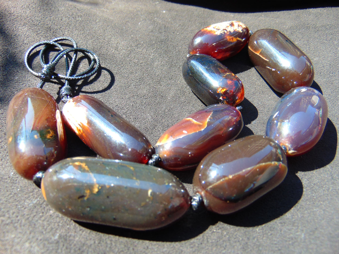 121 gram Small Beads Combination Necklace Indonesian Dark Green Amber for Healing NE54