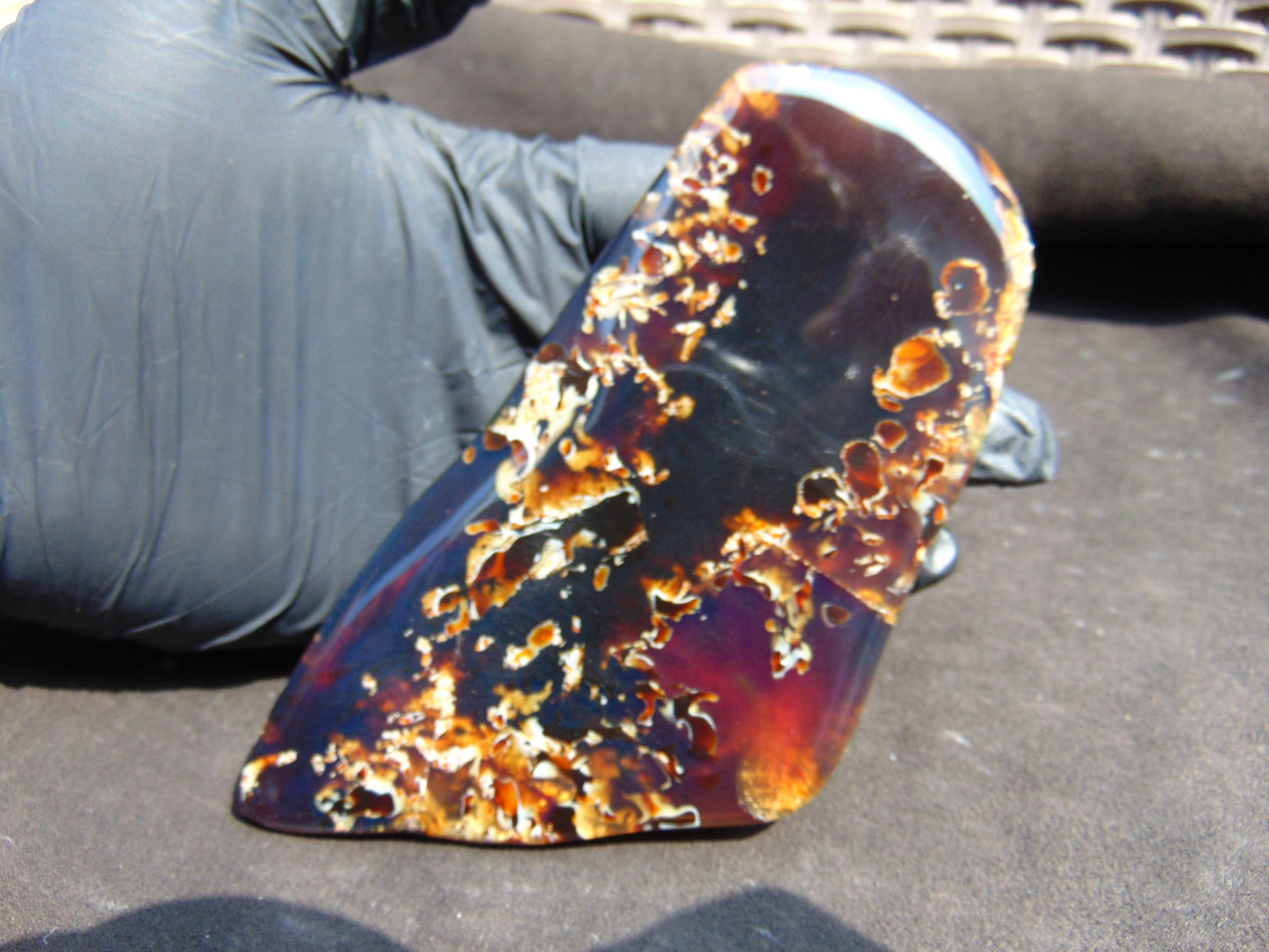 107 gram Slab polished Indonesian Sumatra Mushroom Inclusion Purple Amber for Healing 25Y128