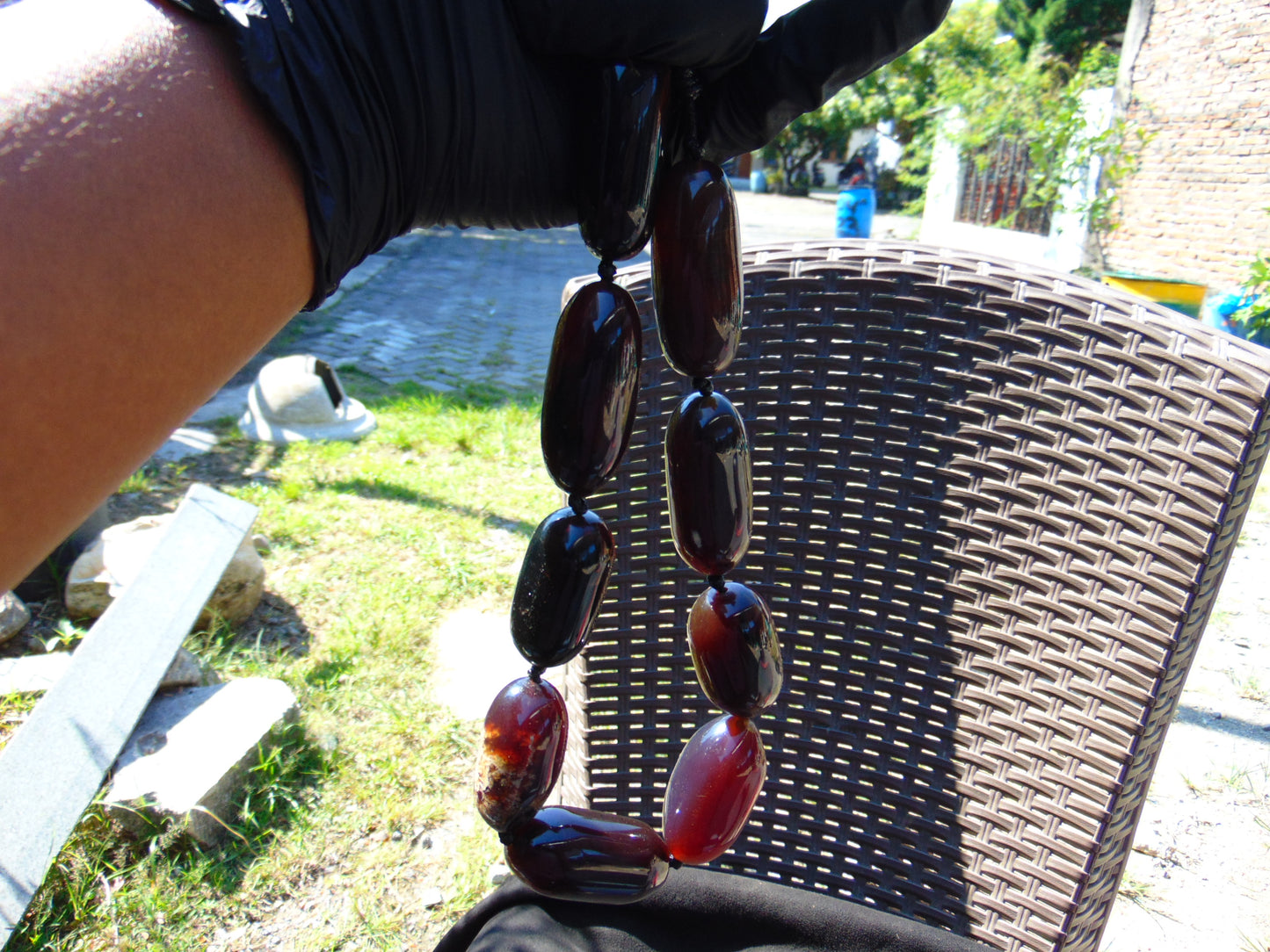 121 gram Small Beads Combination Necklace Indonesian Dark Green Amber for Healing NE54