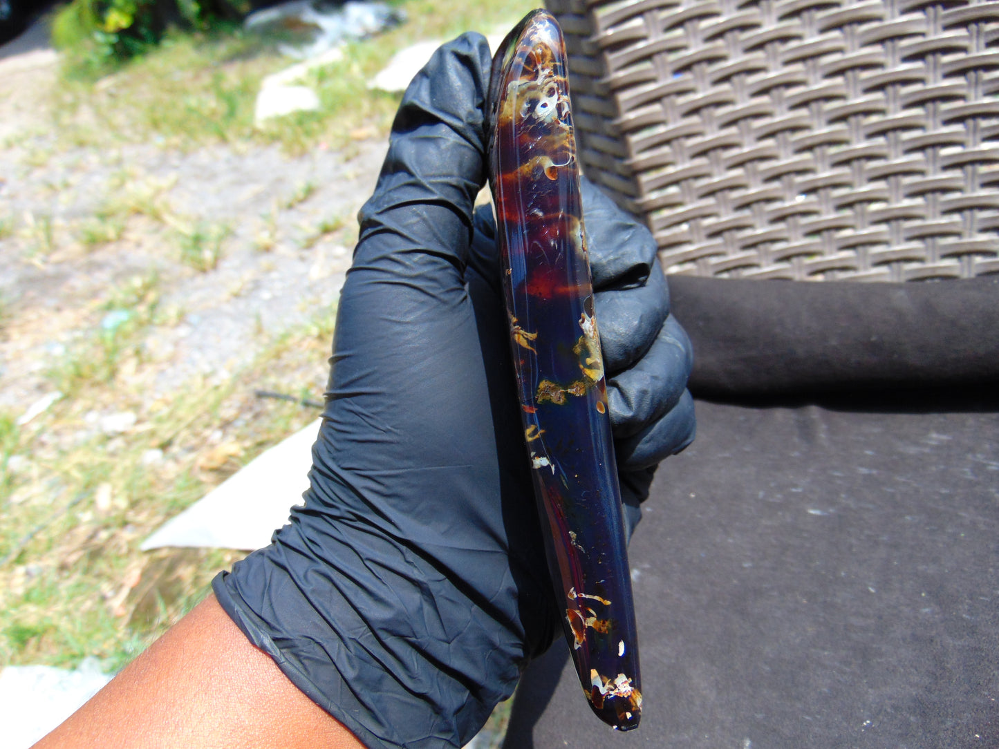 107 gram Slab polished Indonesian Sumatra Mushroom Inclusion Purple Amber for Healing 25Y128