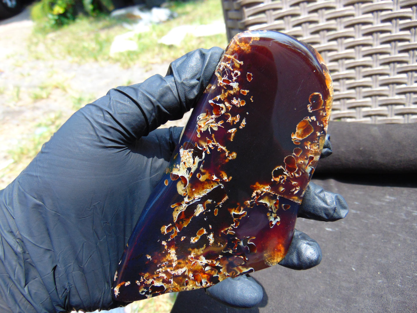 107 gram Slab polished Indonesian Sumatra Mushroom Inclusion Purple Amber for Healing 25Y128