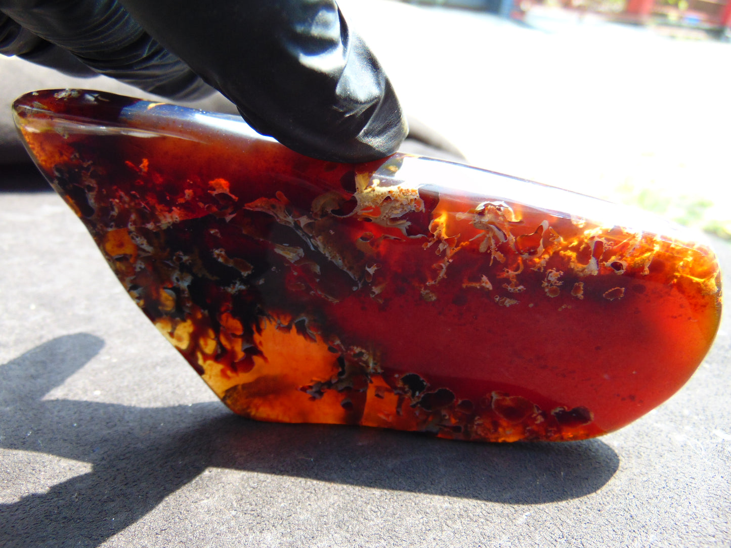 107 gram Slab polished Indonesian Sumatra Mushroom Inclusion Purple Amber for Healing 25Y128
