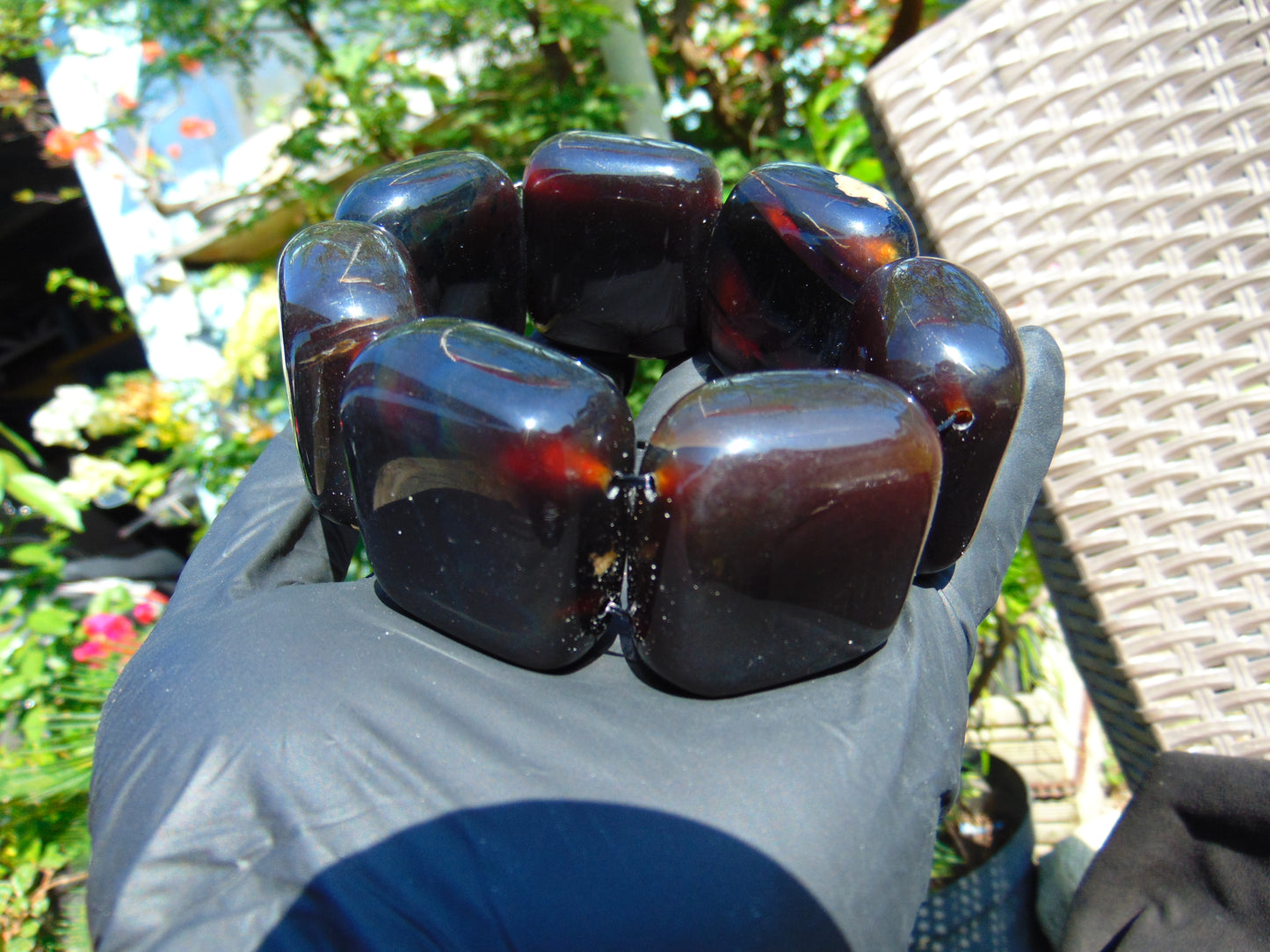 142 gr 7 Square Beads Bangle Indonesian Sumatra Dark Blue Amber for Healing FR114