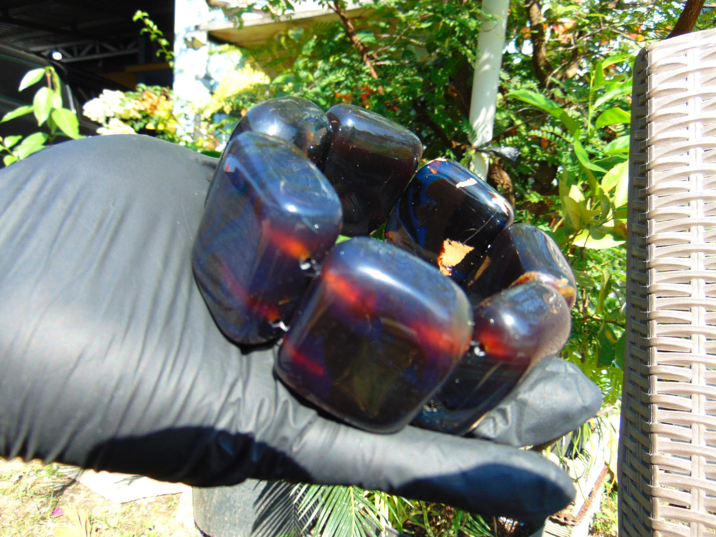 162 gr 7 Square Beads Bangle Indonesian Sumatra Red Blue Amber for Healing FR118