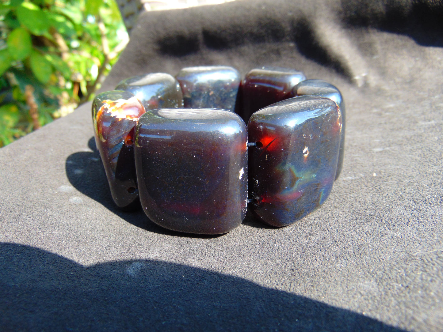 165 gr 7 Square Beads Bangle Indonesian Sumatra Red Blue Amber for Healing FR117