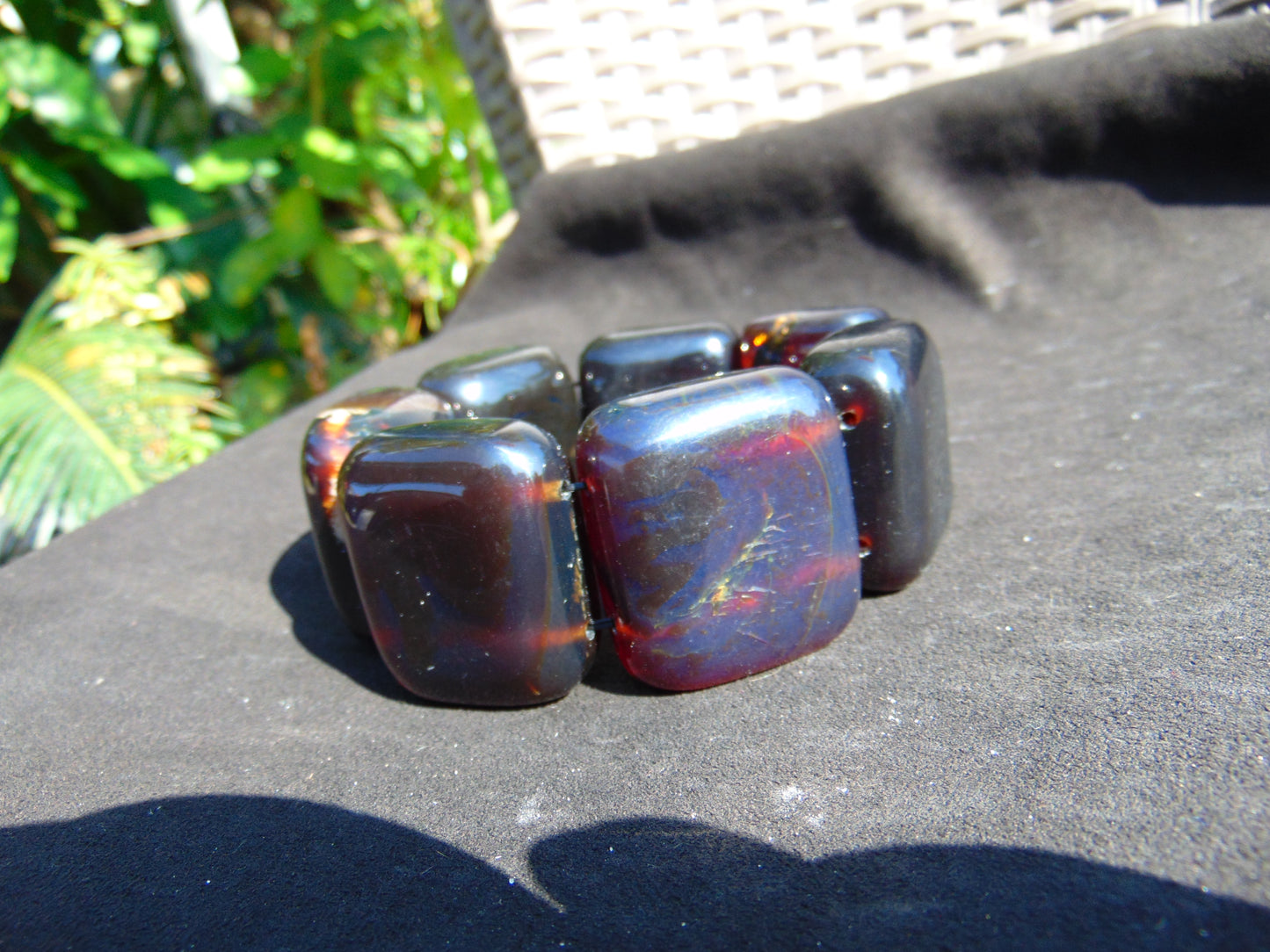 170 gr 7 Square Beads Bangle Indonesian Sumatra Purple Blue Amber for Healing FR119