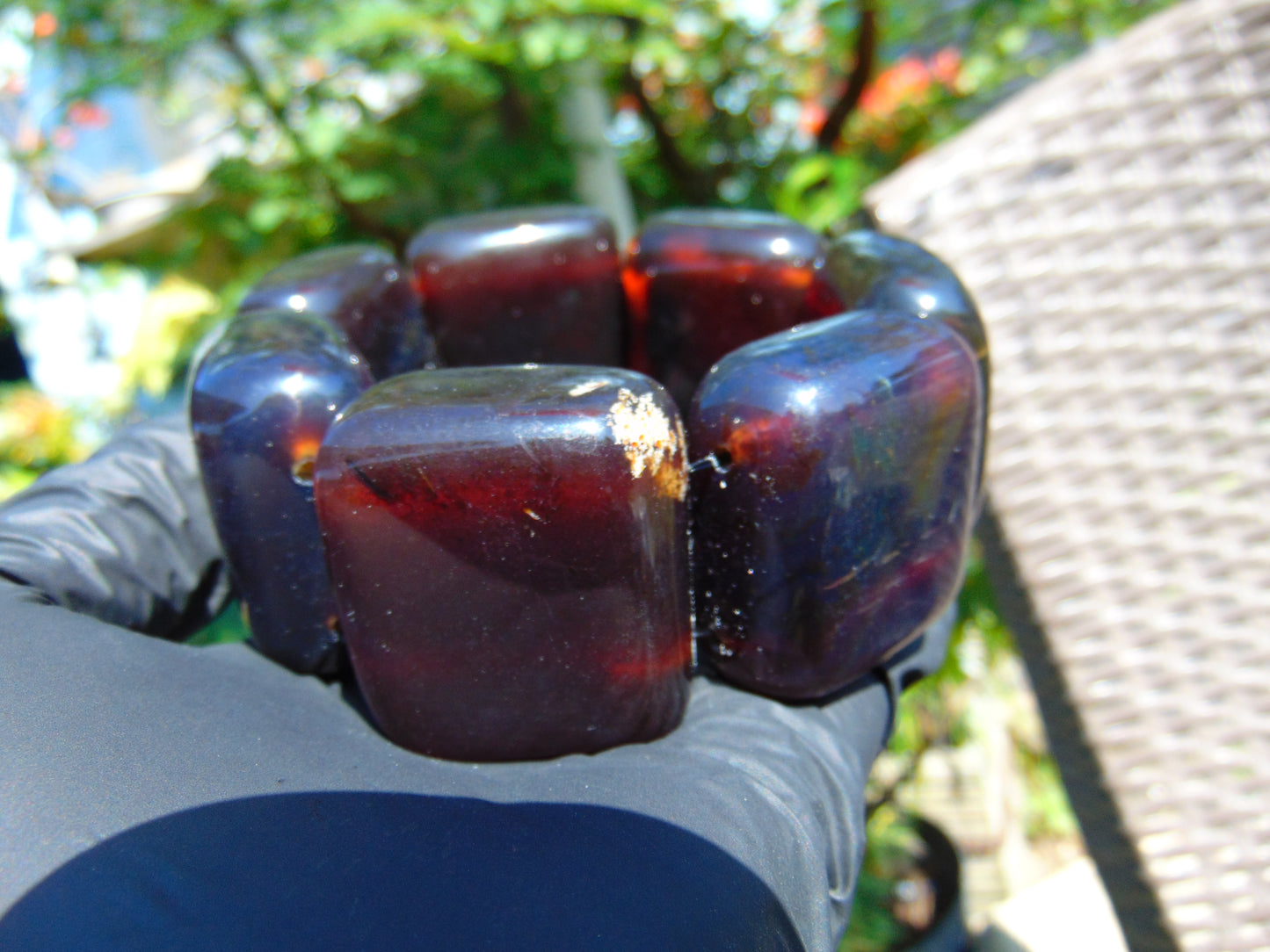 159 gr 7 Square Beads Bangle Indonesian Sumatra Dark Amber for Healing FR122