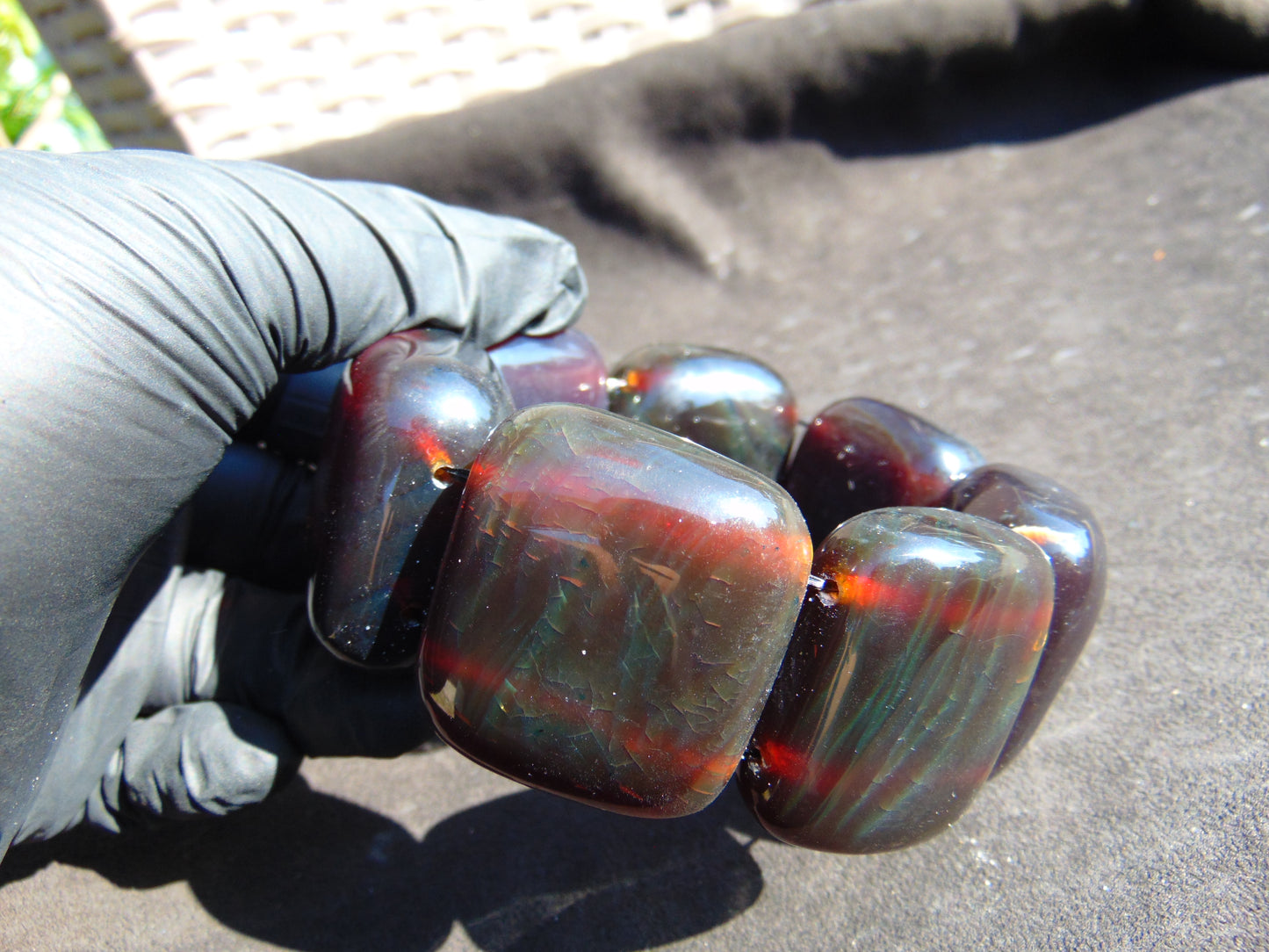 137 gr 7 Square Beads Bangle Indonesian Sumatra Dark Amber for Healing FR123