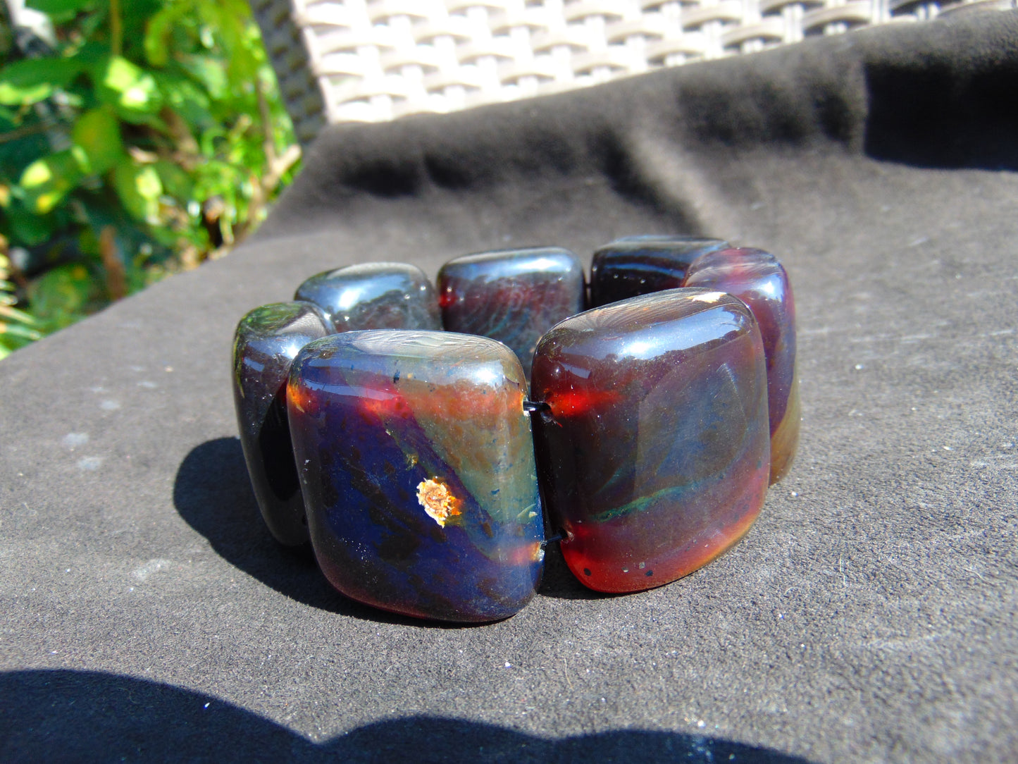 146 gr 7 Square Beads Bangle Indonesian Sumatra Dark Blue Amber for Healing FR125