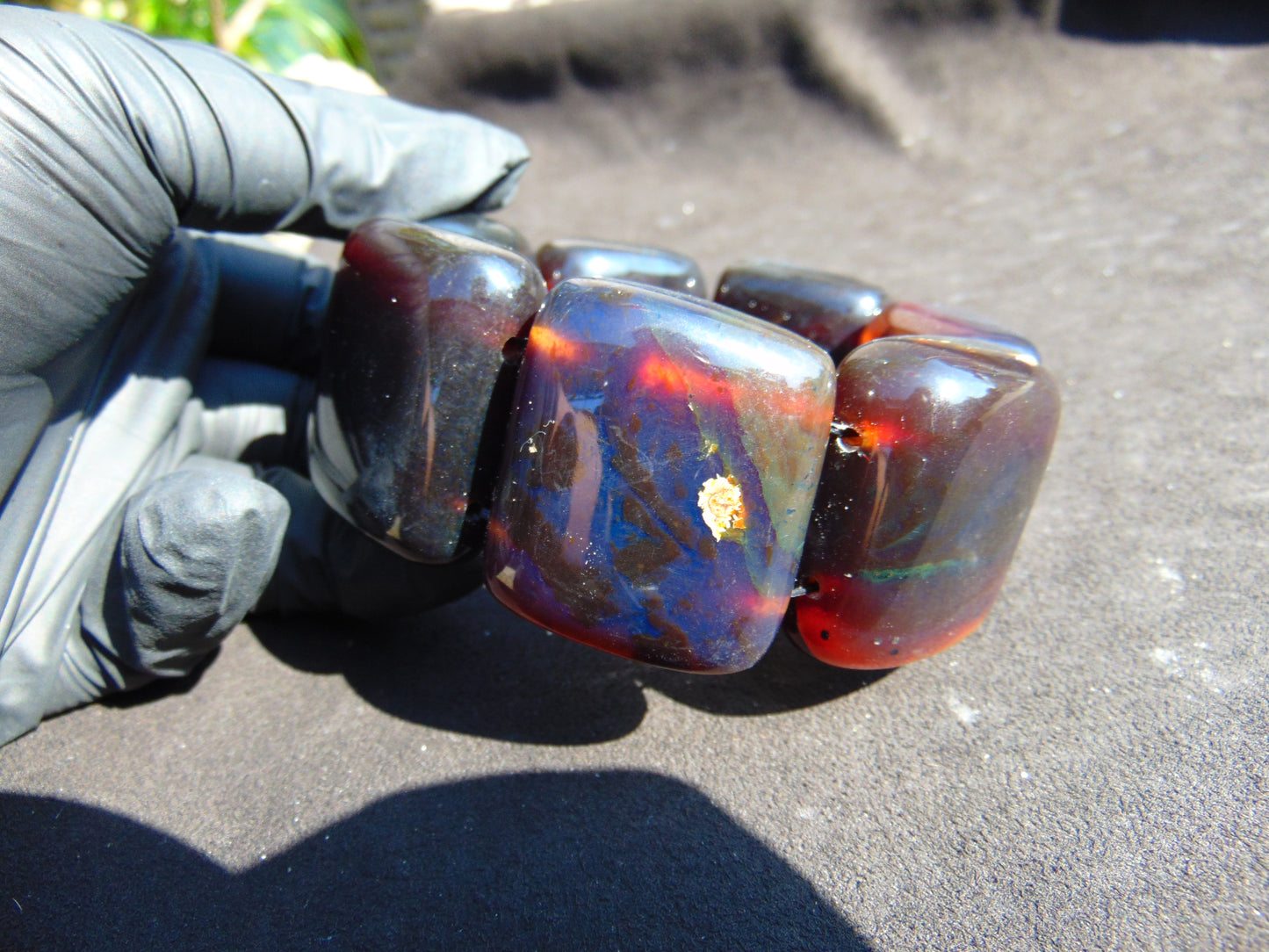 146 gr 7 Square Beads Bangle Indonesian Sumatra Dark Blue Amber for Healing FR125