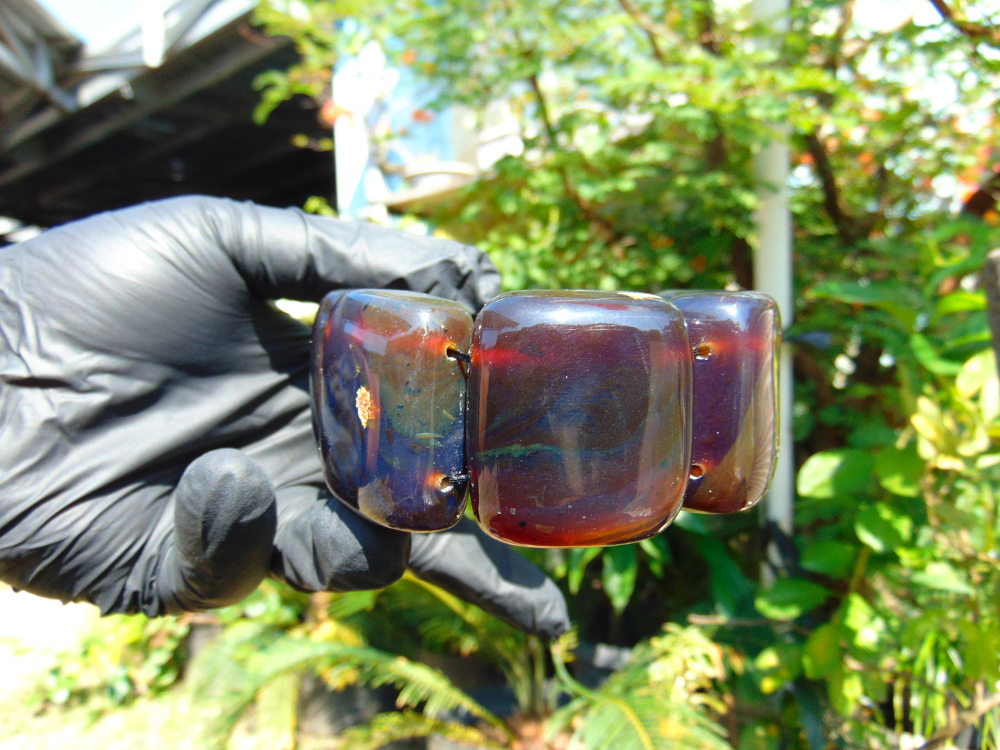 146 gr 7 Square Beads Bangle Indonesian Sumatra Dark Blue Amber for Healing FR125