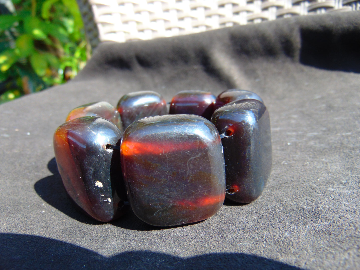 124 gr 7 Square Beads Bangle Indonesian Sumatra Dark Amber for Healing FR124