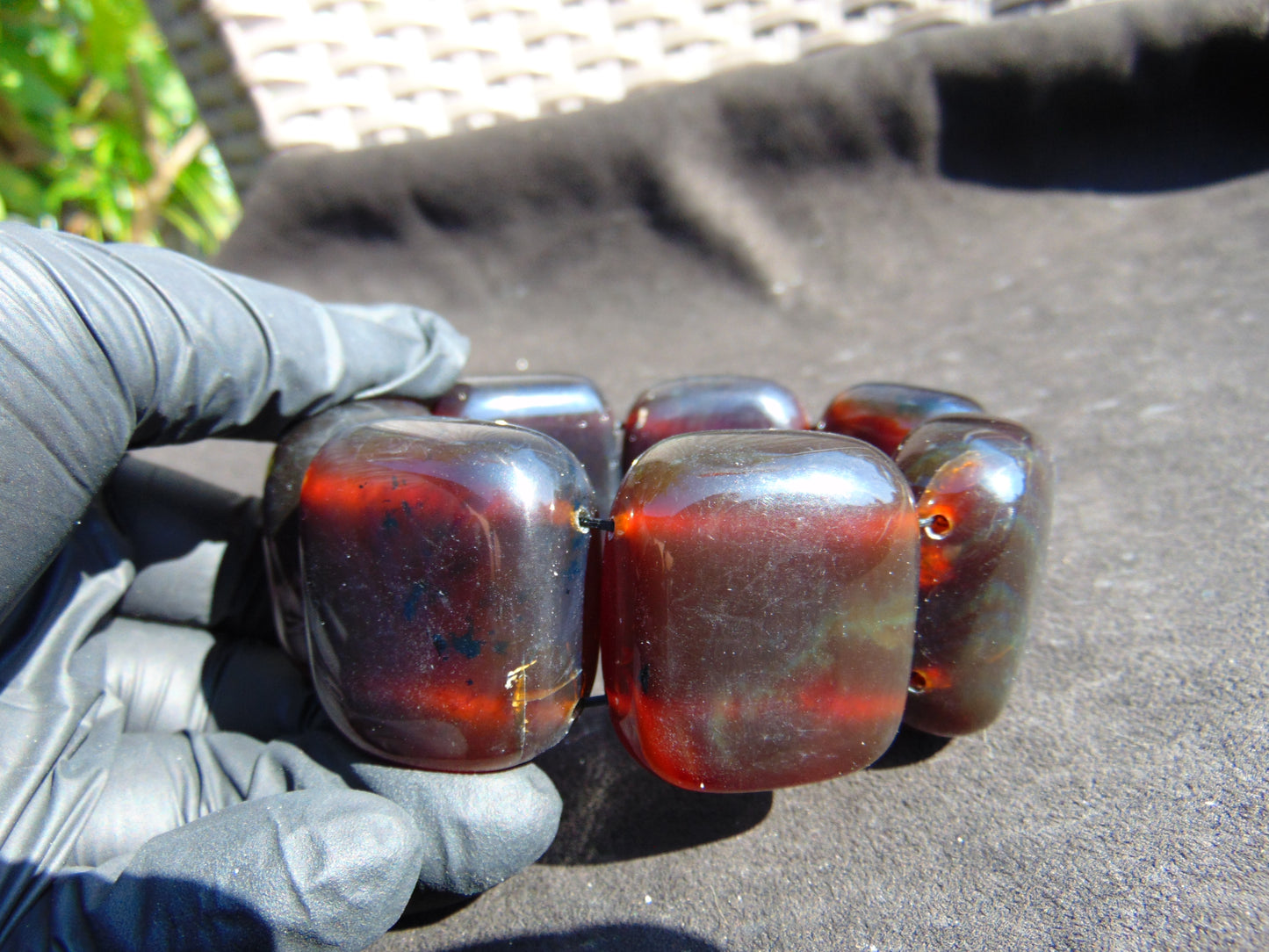 124 gr 7 Square Beads Bangle Indonesian Sumatra Dark Amber for Healing FR124