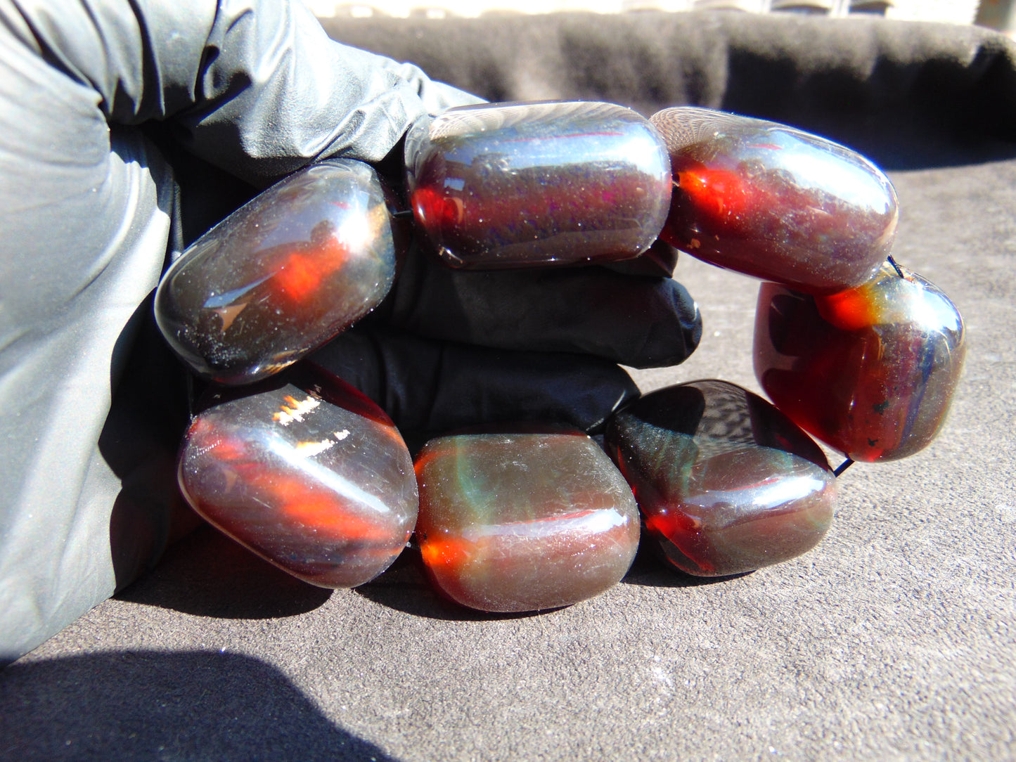 124 gr 7 Square Beads Bangle Indonesian Sumatra Dark Amber for Healing FR124