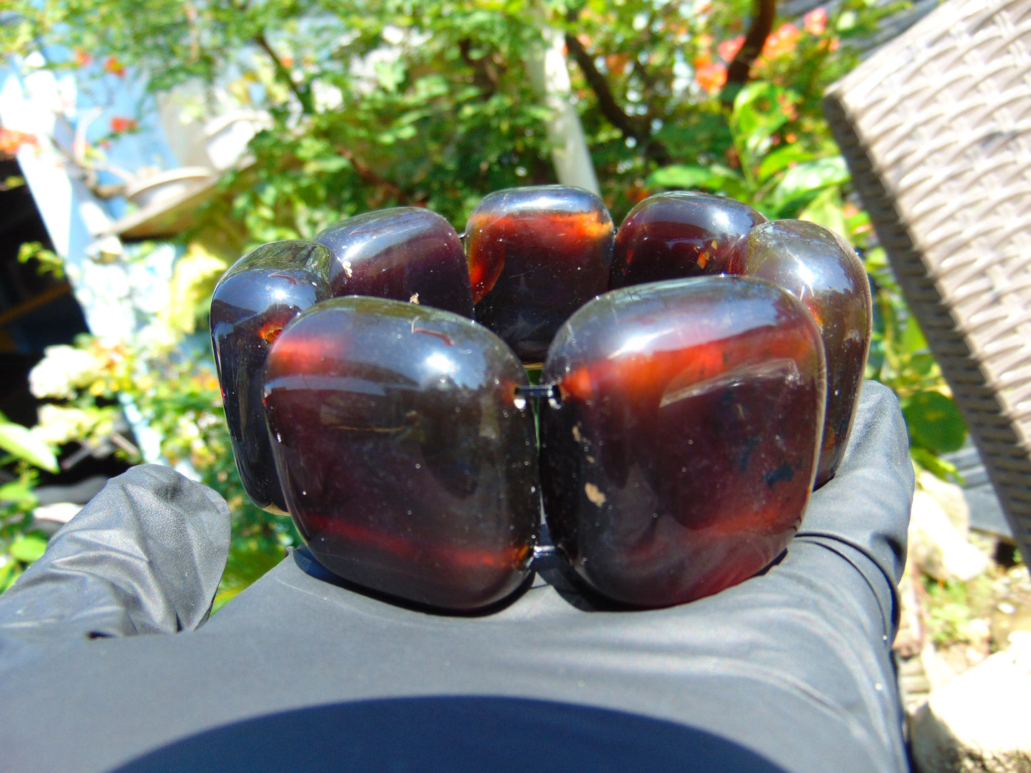 124 gr 7 Square Beads Bangle Indonesian Sumatra Dark Amber for Healing FR124