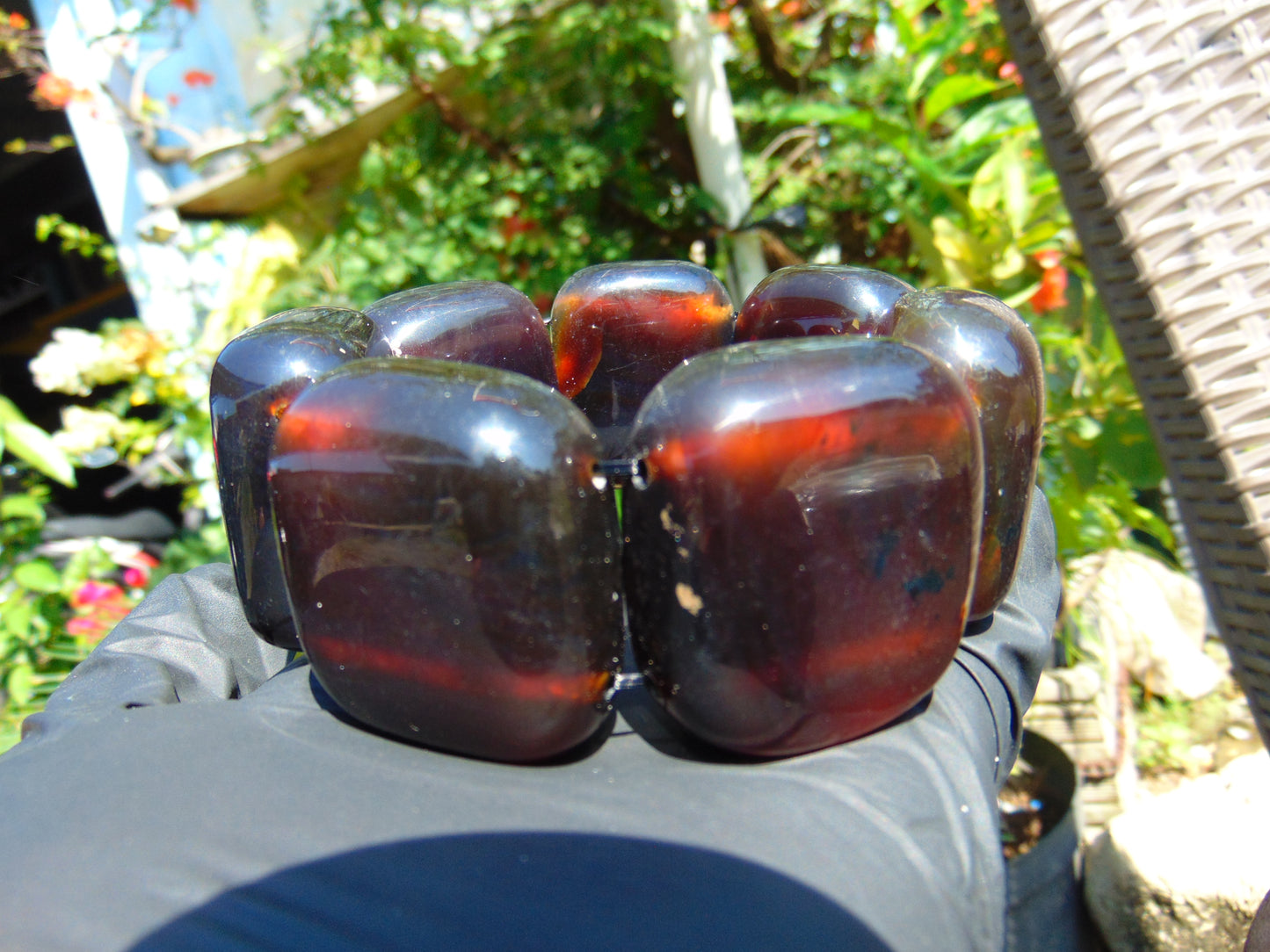 124 gr 7 Square Beads Bangle Indonesian Sumatra Dark Amber for Healing FR124