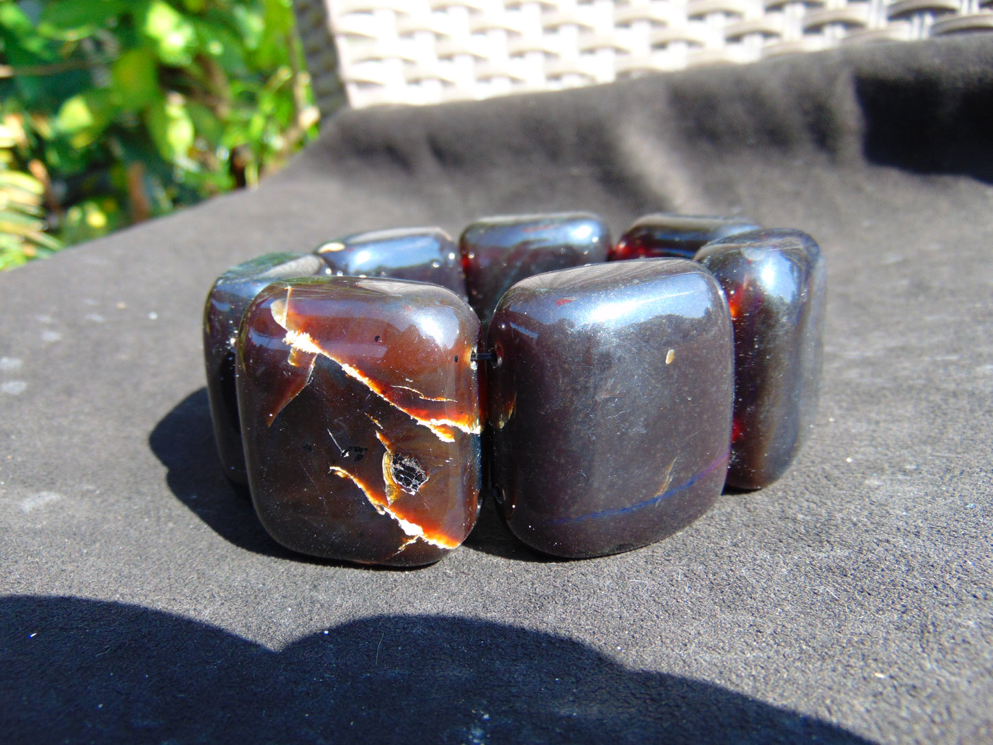 159 gr 7 Square Beads Bangle Indonesian Sumatra Dark Amber for Healing FR128