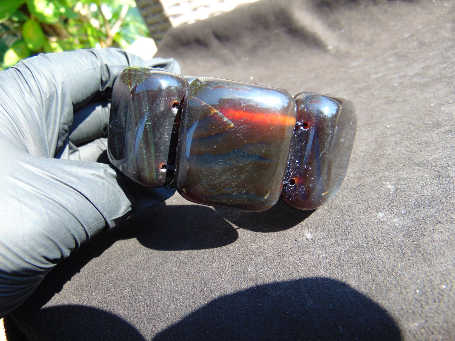 159 gr 7 Square Beads Bangle Indonesian Sumatra Dark Amber for Healing FR128