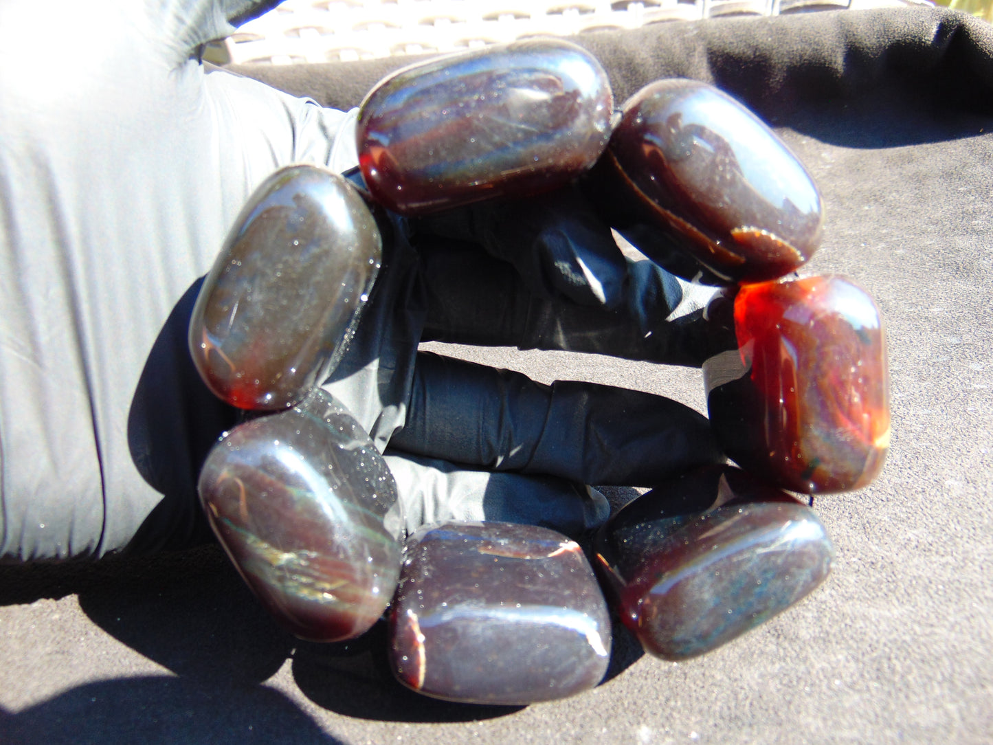 159 gr 7 Square Beads Bangle Indonesian Sumatra Dark Amber for Healing FR128