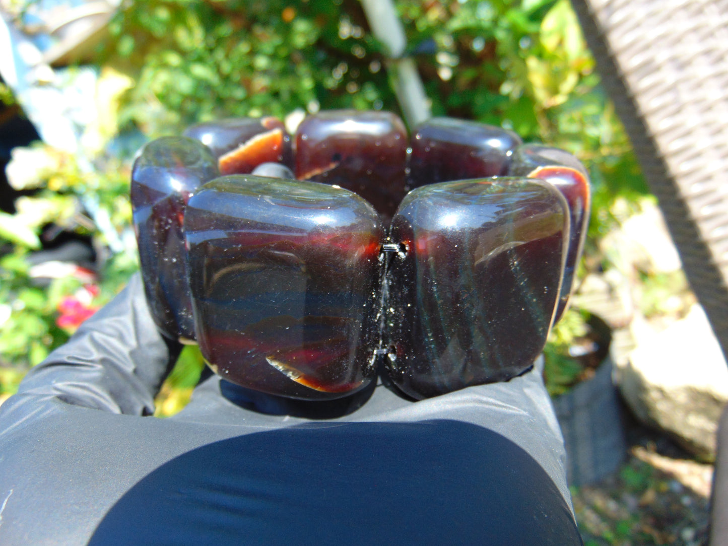 159 gr 7 Square Beads Bangle Indonesian Sumatra Dark Amber for Healing FR128