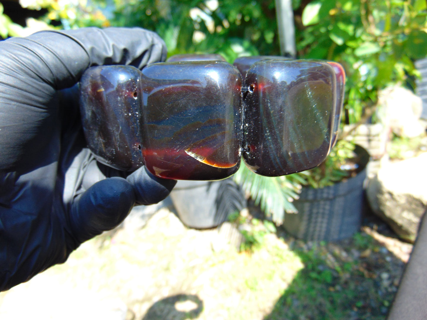 159 gr 7 Square Beads Bangle Indonesian Sumatra Dark Amber for Healing FR128
