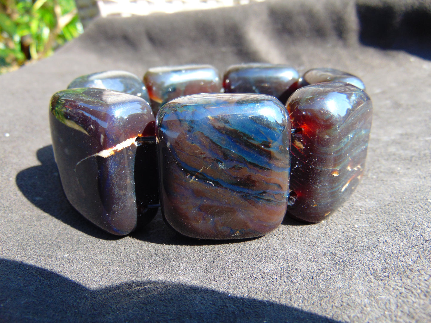 170 gr 7 Square Beads Bangle Indonesian Sumatra Dark Blue Amber for Healing FR127