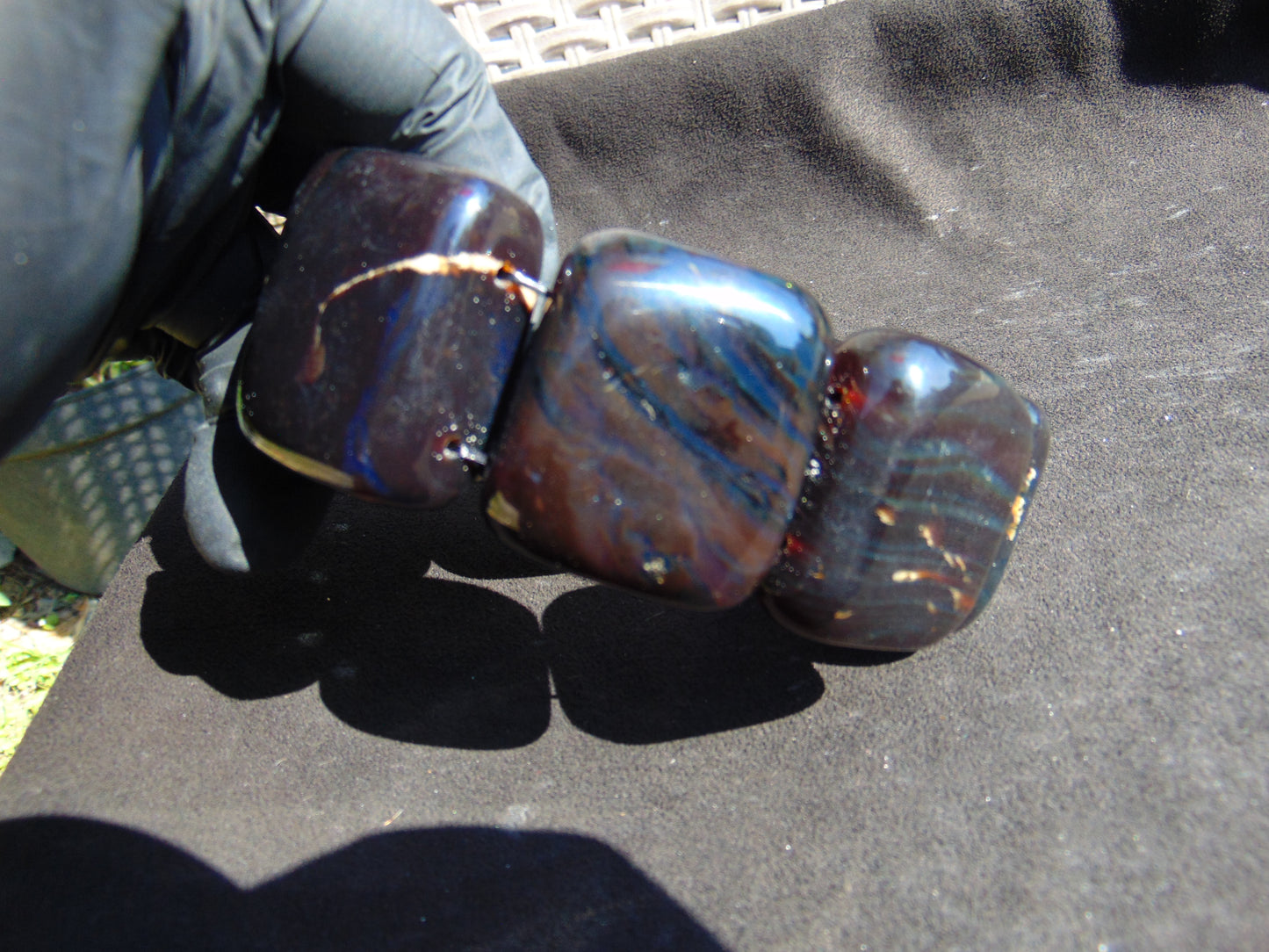 170 gr 7 Square Beads Bangle Indonesian Sumatra Dark Blue Amber for Healing FR127