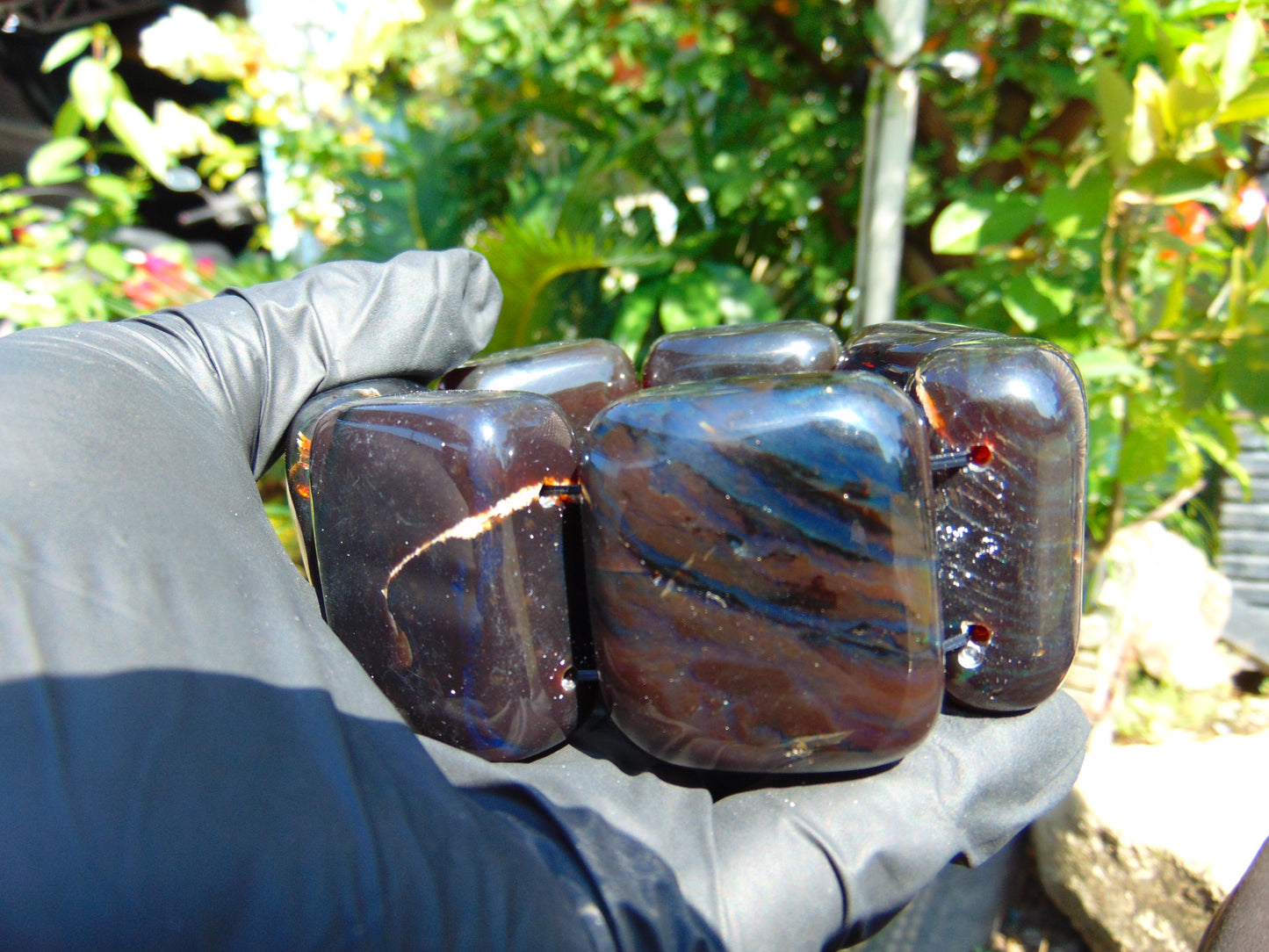 170 gr 7 Square Beads Bangle Indonesian Sumatra Dark Blue Amber for Healing FR127