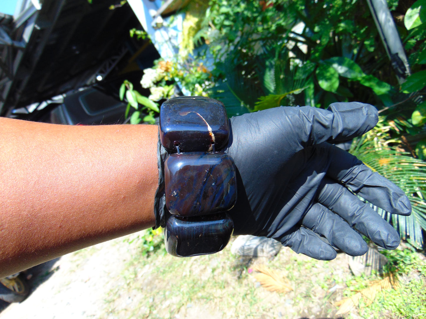 170 gr 7 Square Beads Bangle Indonesian Sumatra Dark Blue Amber for Healing FR127