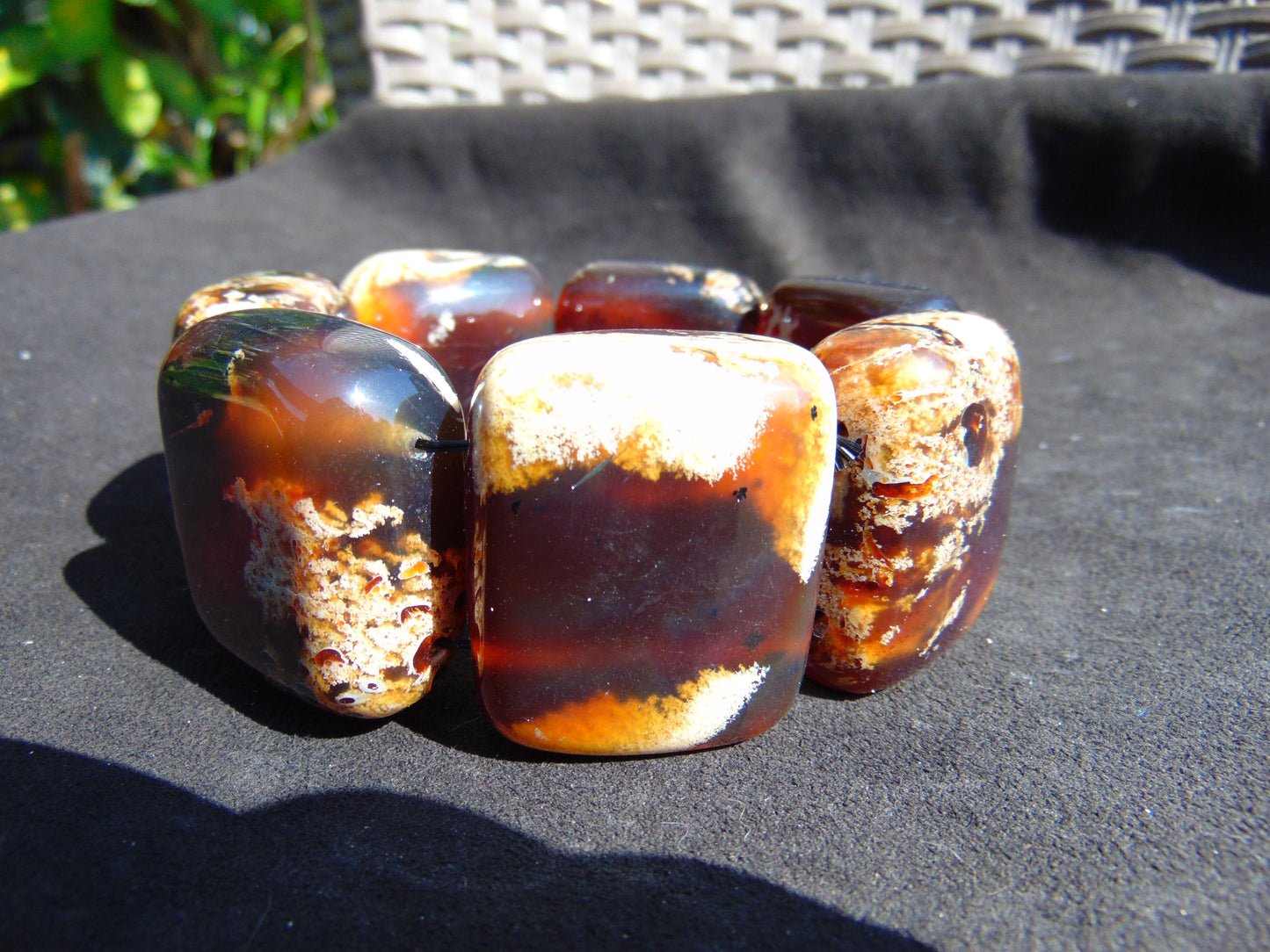 148 gr 7 Square Beads Bangle Indonesian Sumatra Dark Amber for Healing FR129