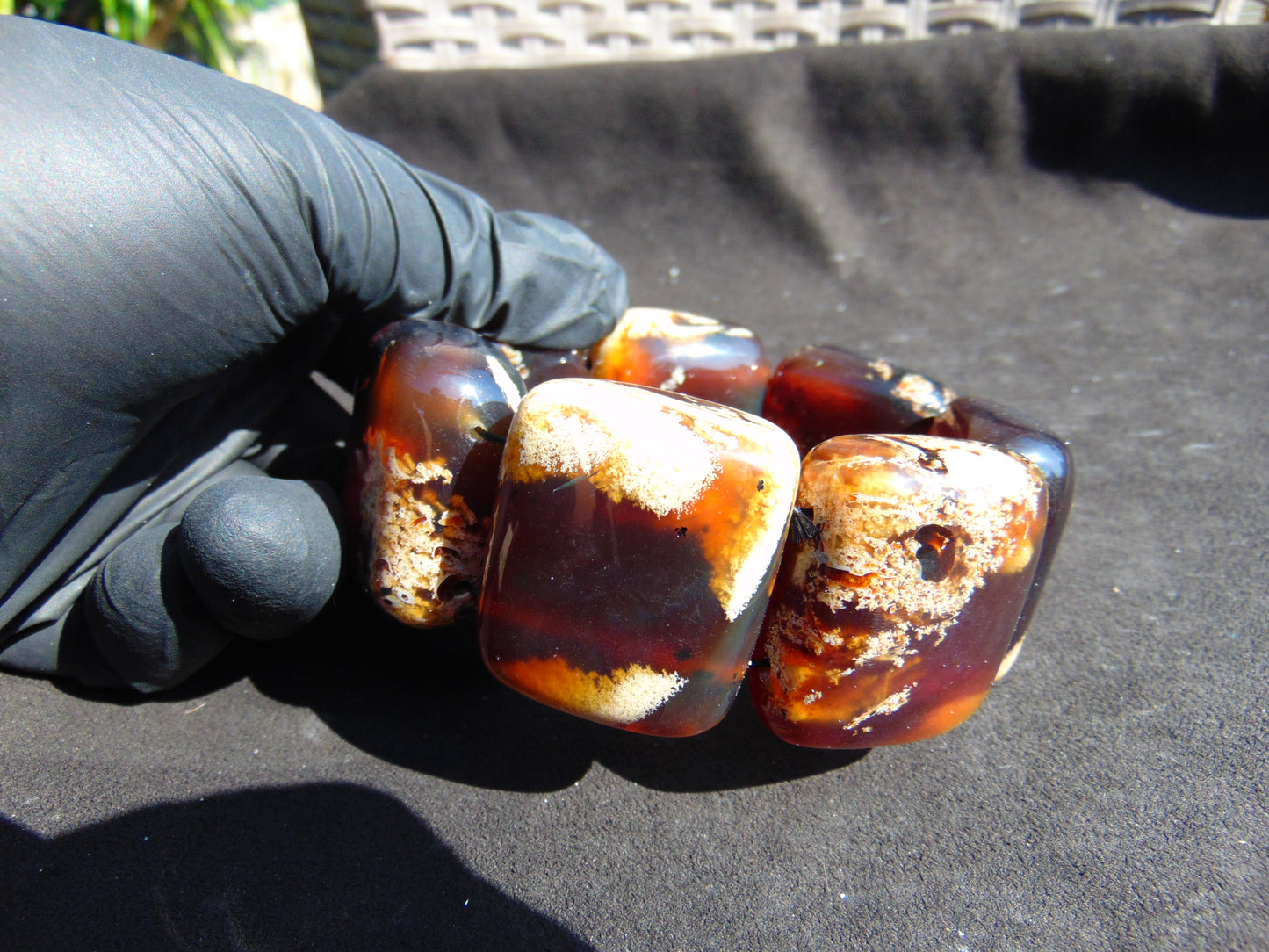 148 gr 7 Square Beads Bangle Indonesian Sumatra Dark Amber for Healing FR129
