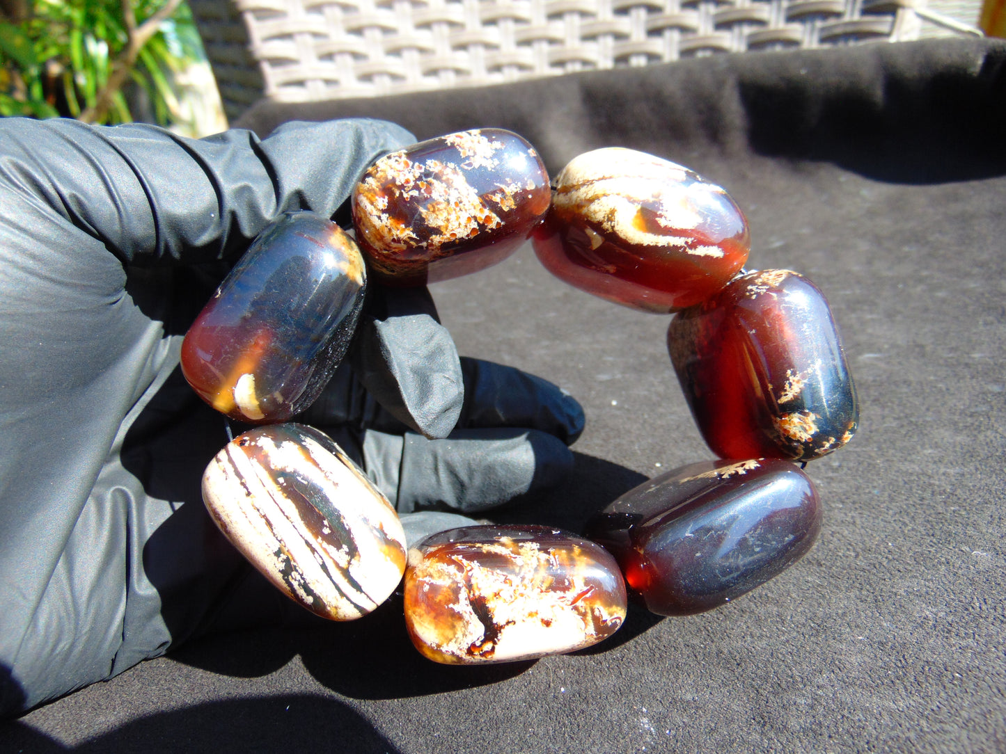 148 gr 7 Square Beads Bangle Indonesian Sumatra Dark Amber for Healing FR129