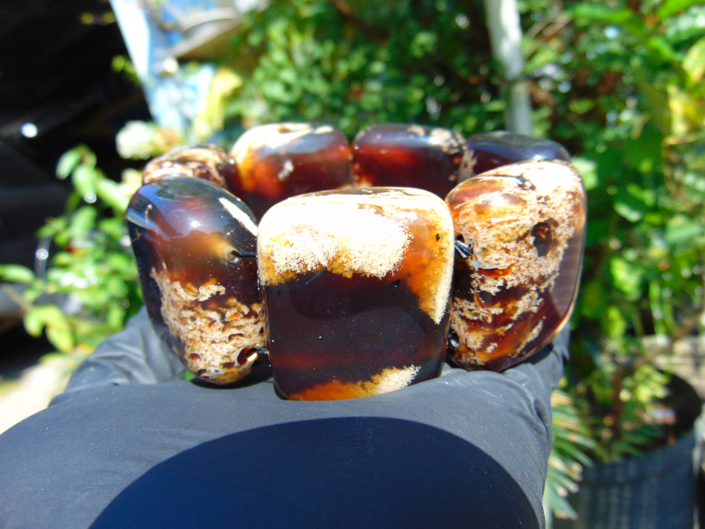 148 gr 7 Square Beads Bangle Indonesian Sumatra Dark Amber for Healing FR129