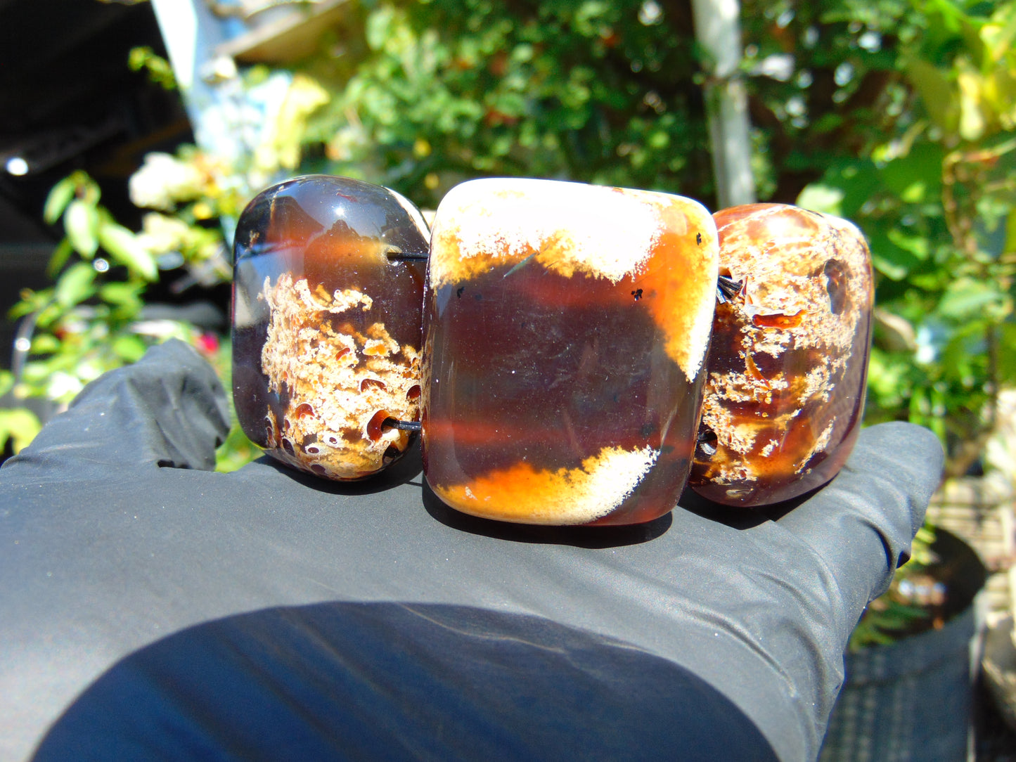 148 gr 7 Square Beads Bangle Indonesian Sumatra Dark Amber for Healing FR129
