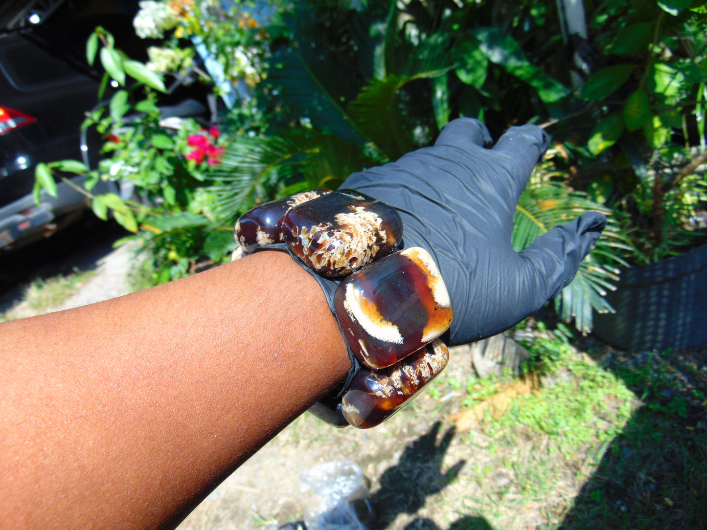 148 gr 7 Square Beads Bangle Indonesian Sumatra Dark Amber for Healing FR129