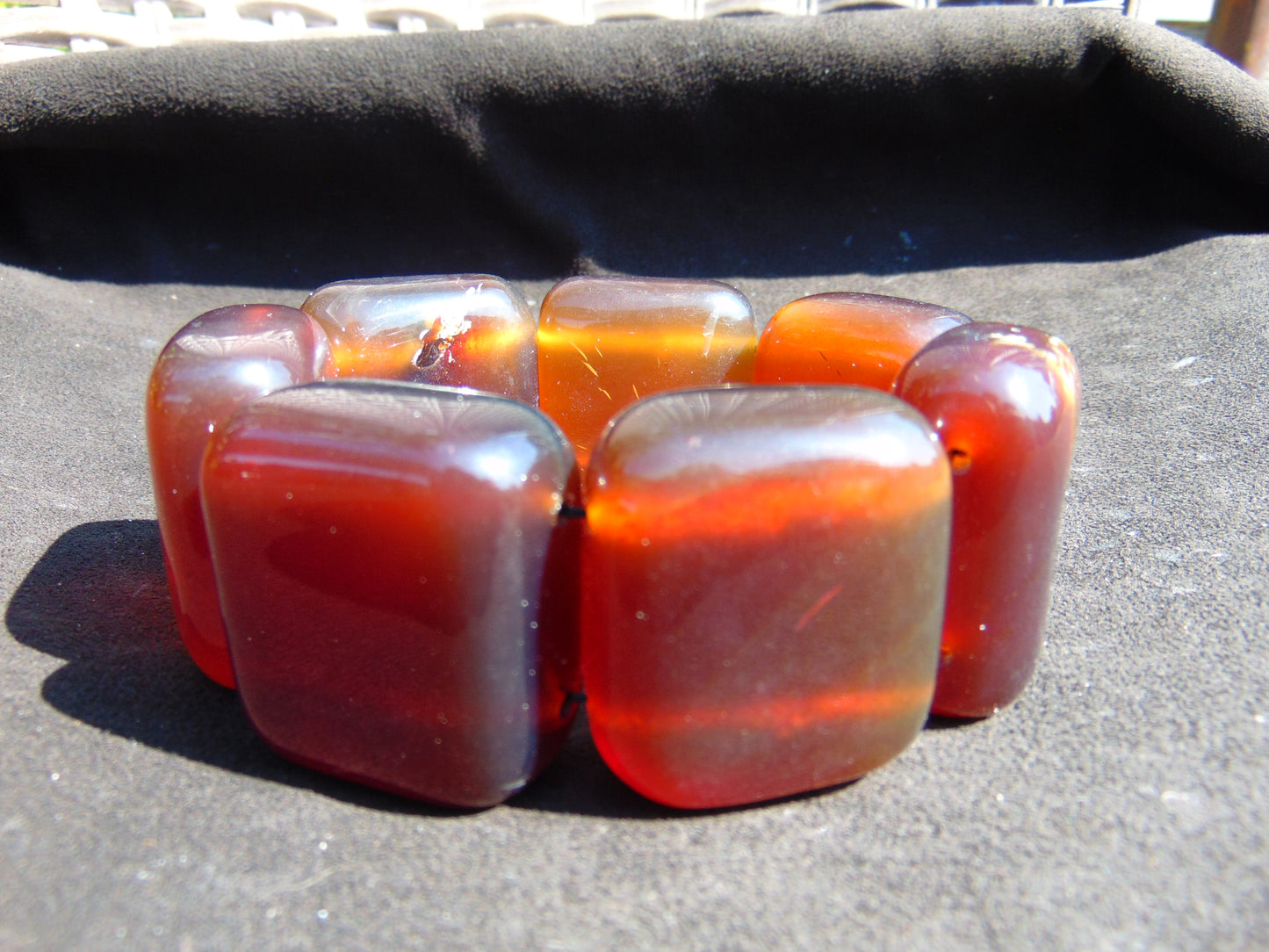 155 gr 7 Square Beads Bangle Indonesian Sumatra Red Purple Amber for Healing FR133