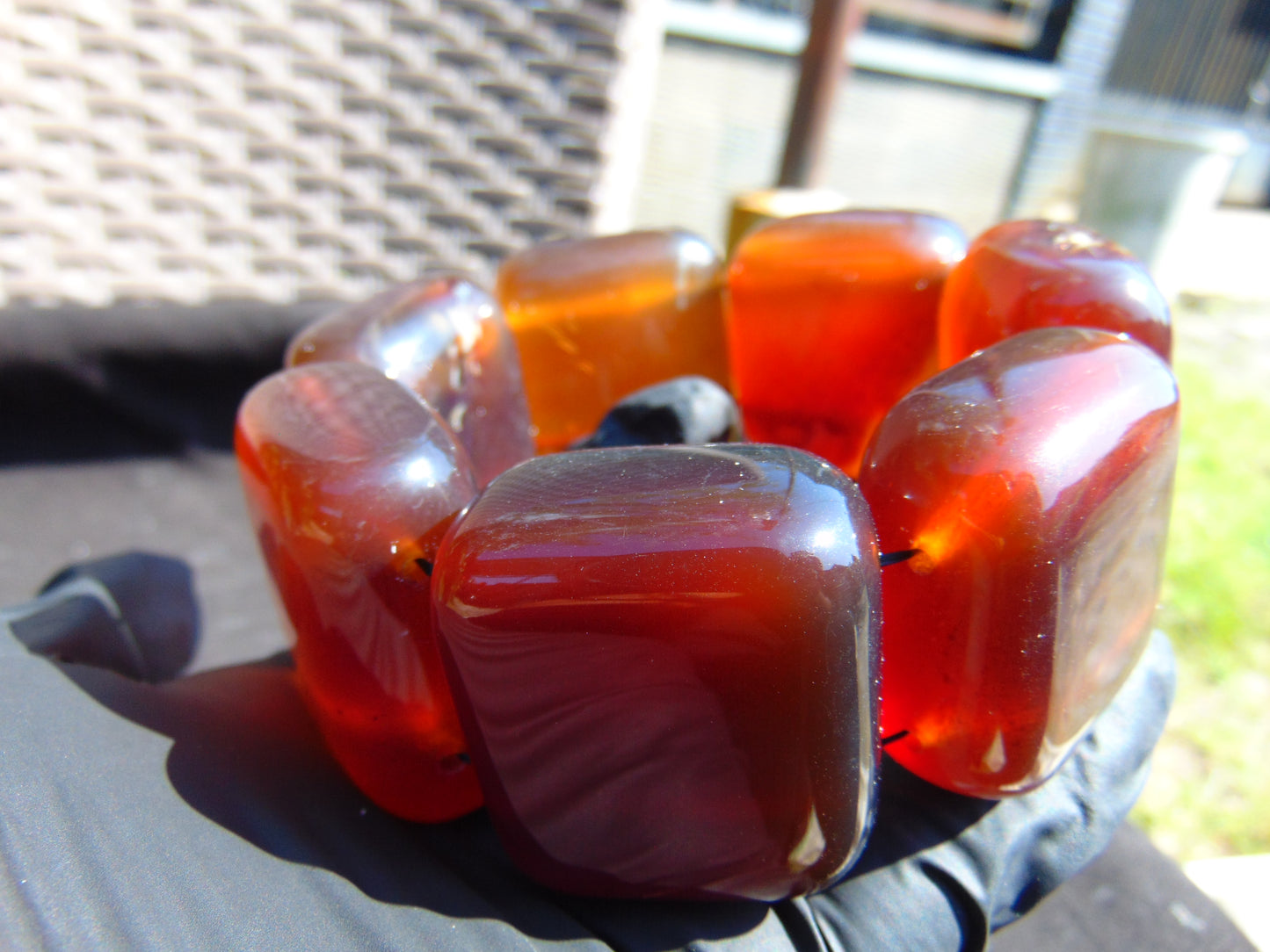 155 gr 7 Square Beads Bangle Indonesian Sumatra Red Purple Amber for Healing FR133