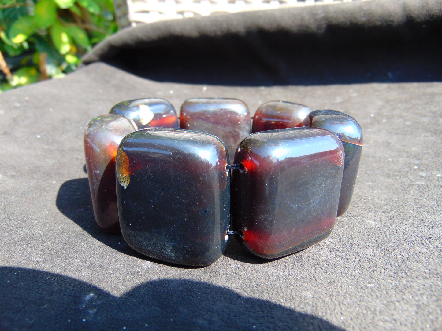 142 gr 7 Square Beads Bangle Indonesian Sumatra Dark Purple Amber for Healing FR132